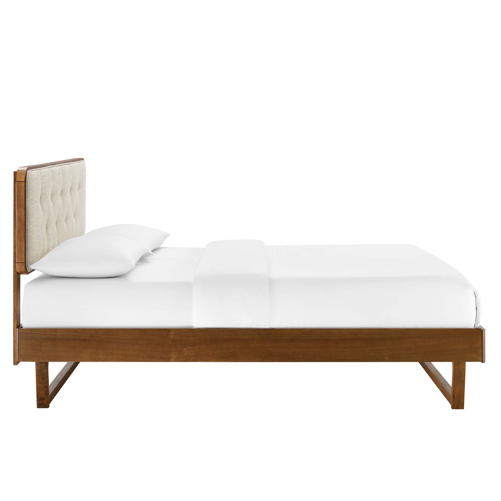 Modway Beds - Bridgette Queen Wood Platform Bed With Angular Frame Walnut Beige