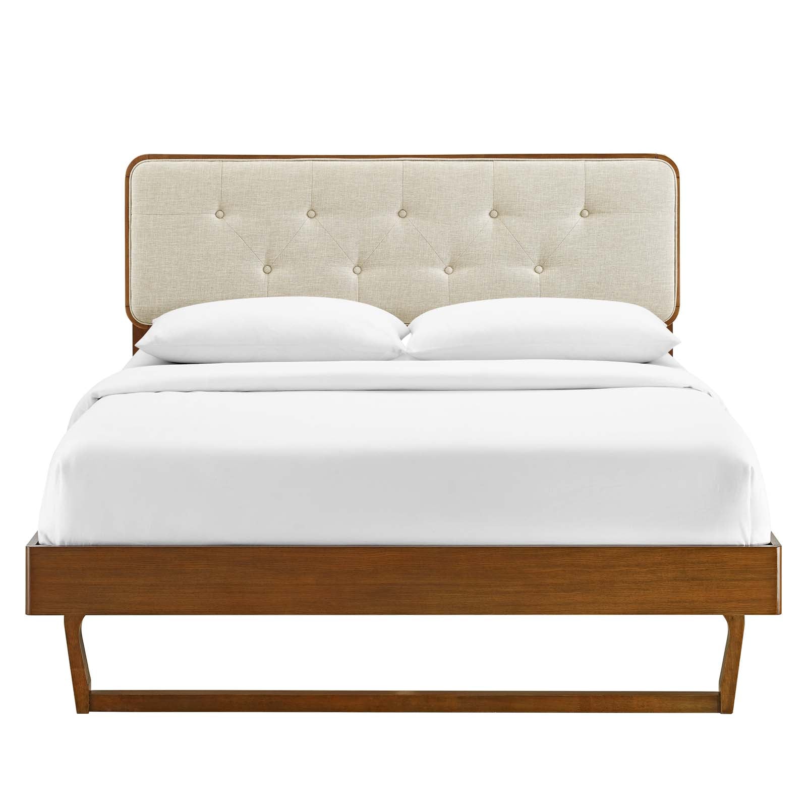 Modway Beds - Bridgette Queen Wood Platform Bed With Angular Frame Walnut Beige