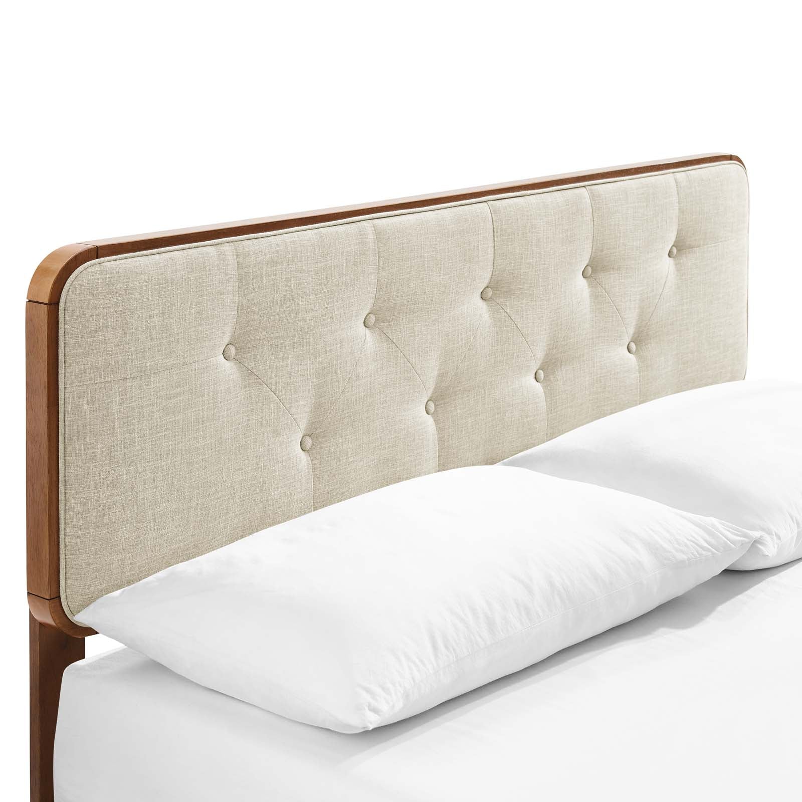 Modway Beds - Bridgette Queen Wood Platform Bed With Angular Frame Walnut Beige