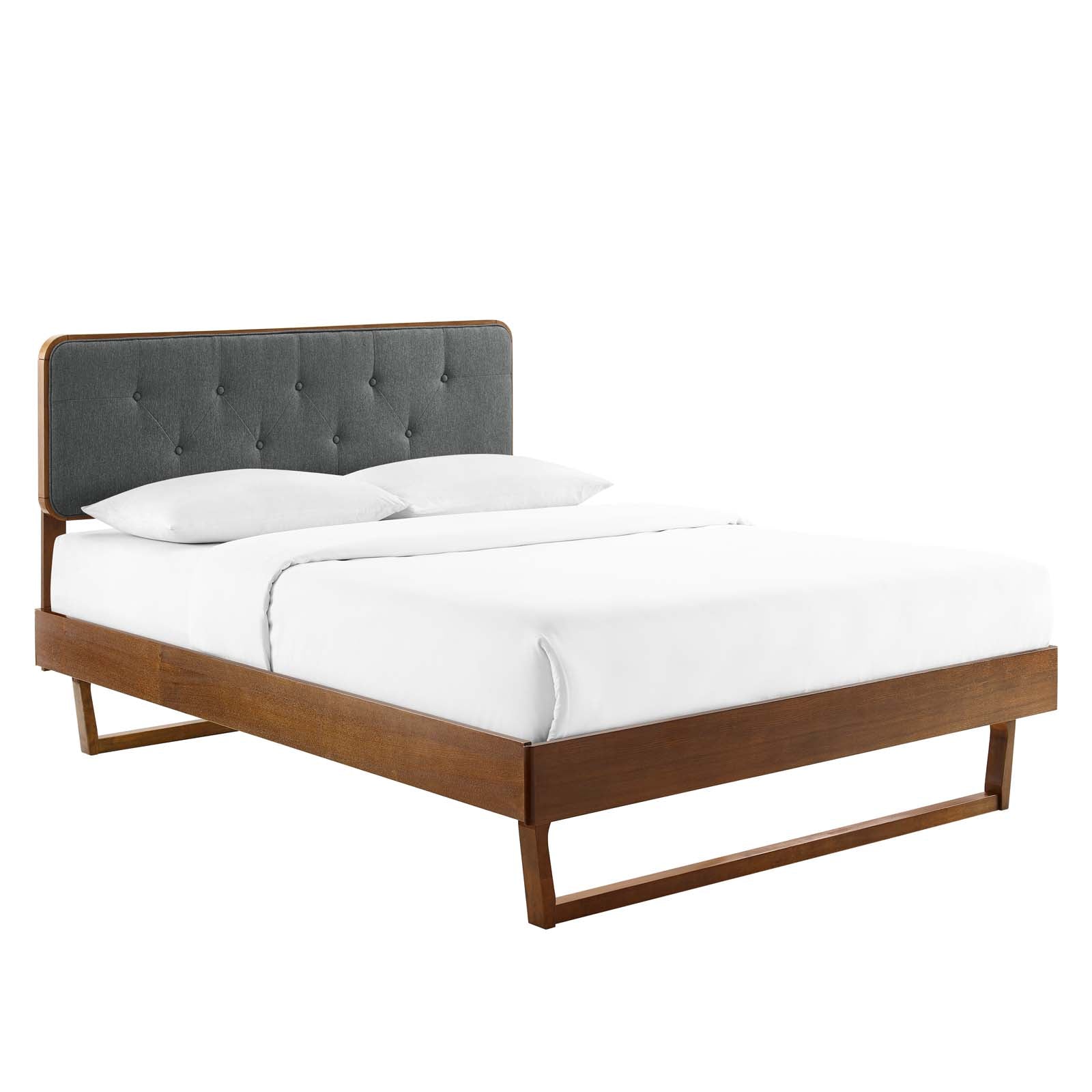 Modway Beds - Bridgette Queen Wood Platform Bed With Angular Frame Walnut Charcoal