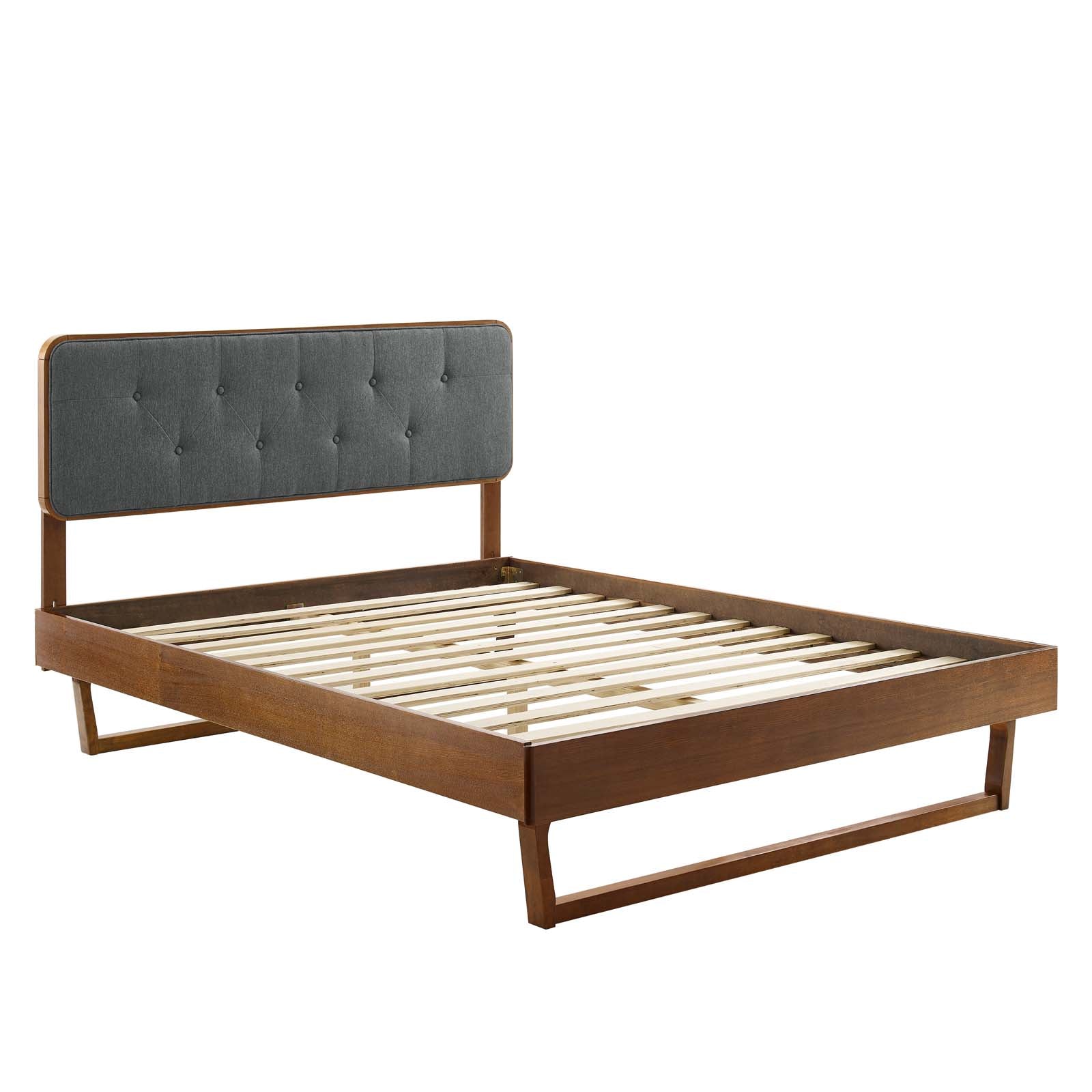 Modway Beds - Bridgette Queen Wood Platform Bed With Angular Frame Walnut Charcoal