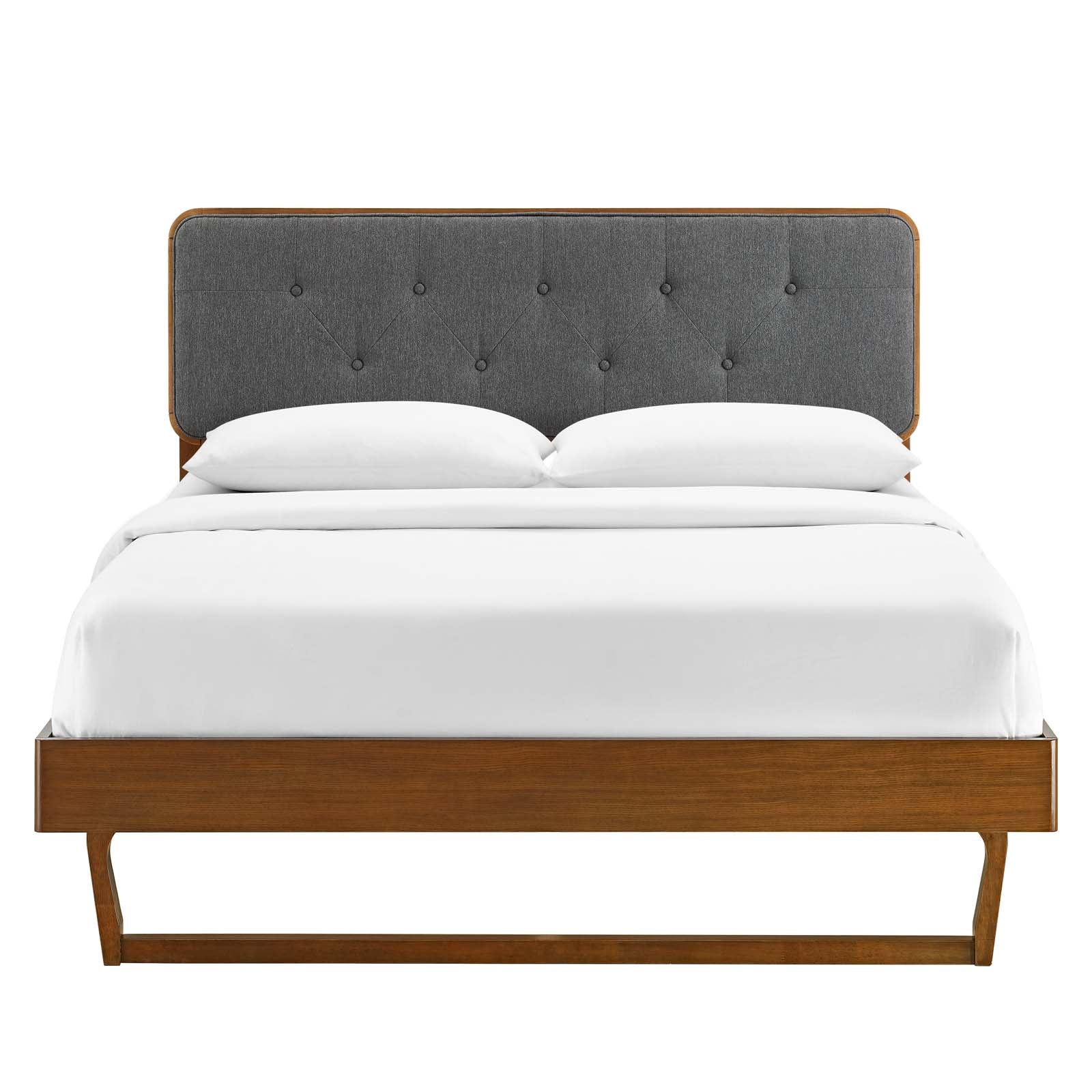 Modway Beds - Bridgette Queen Wood Platform Bed With Angular Frame Walnut Charcoal