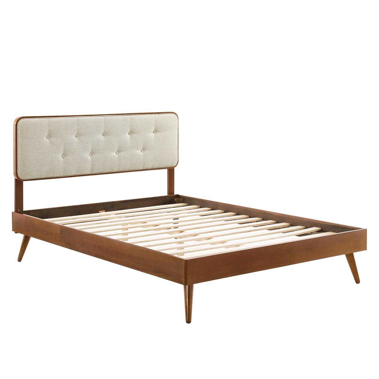 Modway Beds - Bridgette Queen Wood Platform Bed With Splayed Legs Walnut Beige