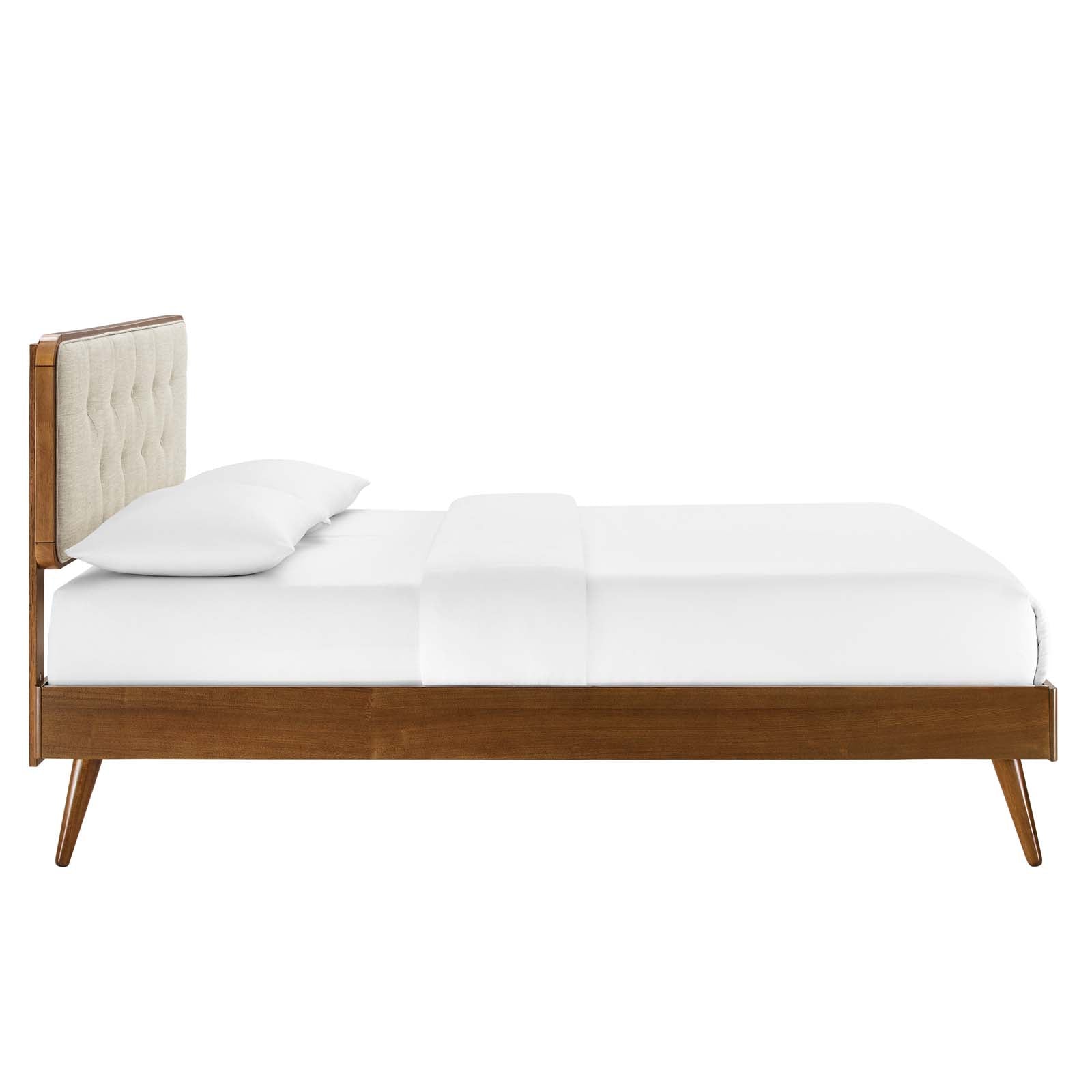 Modway Beds - Bridgette Queen Wood Platform Bed With Splayed Legs Walnut Beige