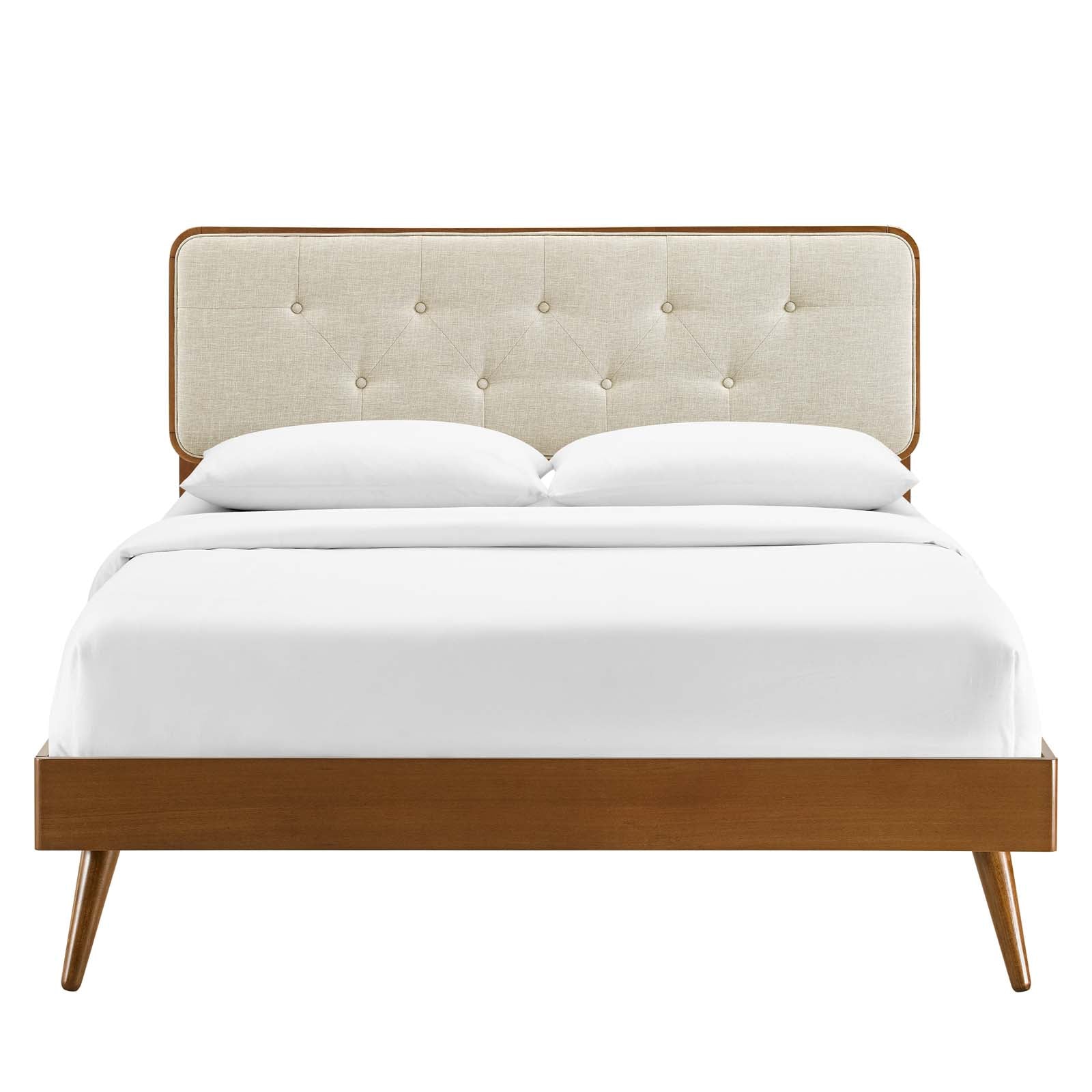 Modway Beds - Bridgette Queen Wood Platform Bed With Splayed Legs Walnut Beige