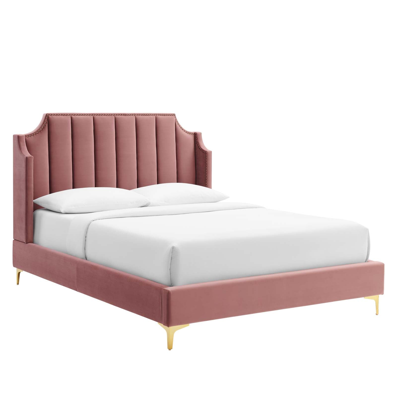 Modway Beds - Daniella-Performance-Velvet-Queen-Platform-Bed-Dusty-Rose