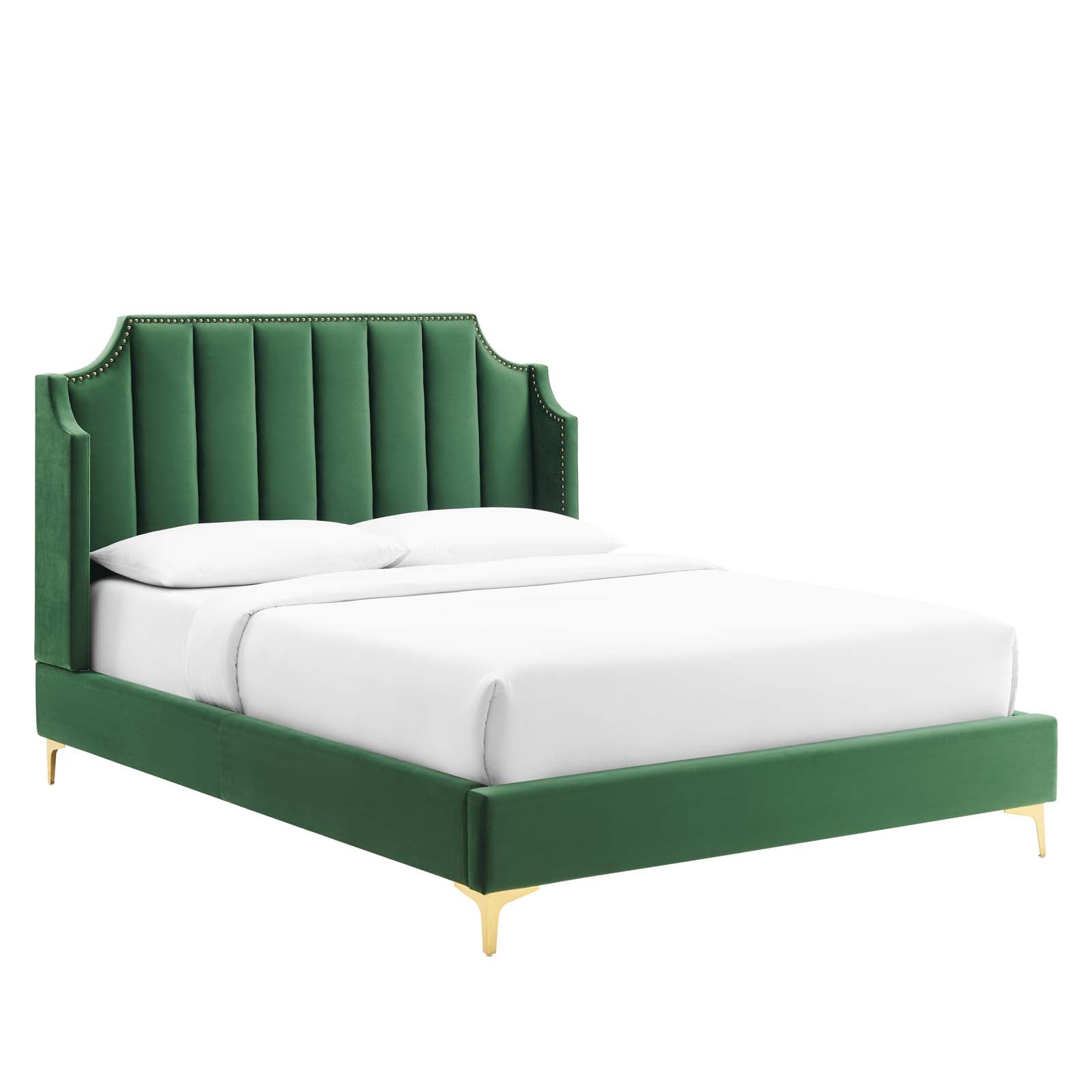 Modway Beds - Daniella-Performance-Velvet-Queen-Platform-Bed-Emerald