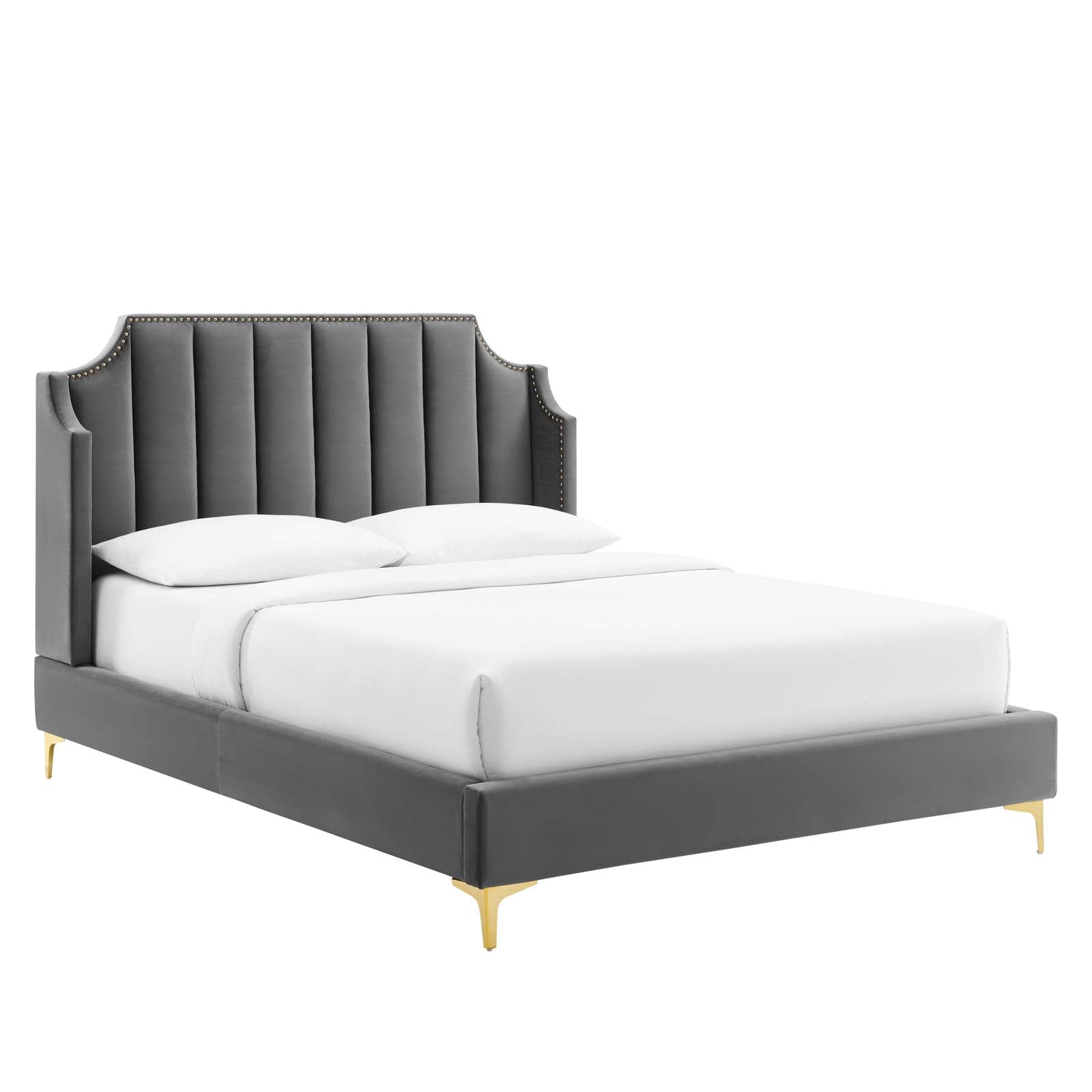 Modway Beds - Daniella-Performance-Velvet-Queen-Platform-Bed-Gray