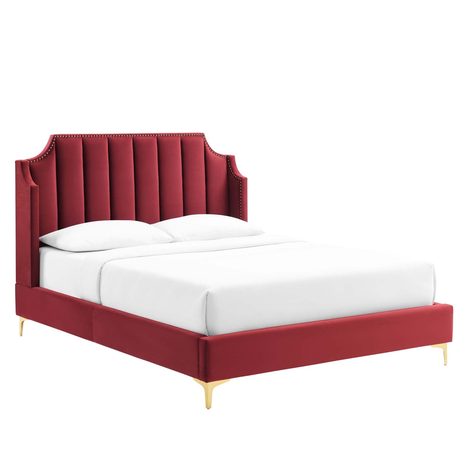 Modway Beds - Daniella-Performance-Velvet-Queen-Platform-Bed-Maroon