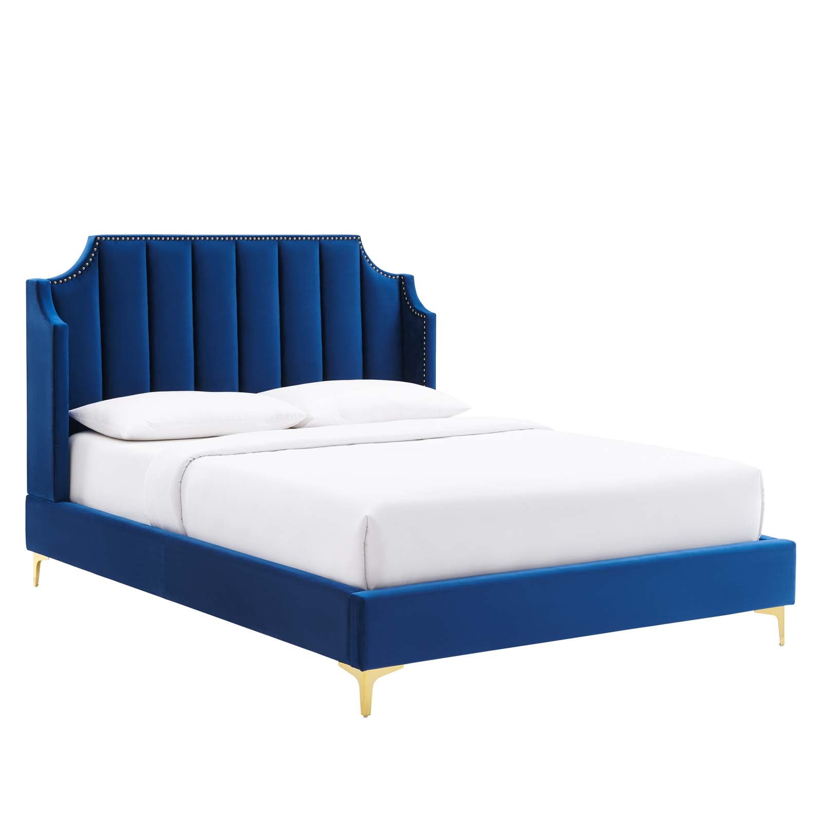 Modway Beds - Daniella-Performance-Velvet-Queen-Platform-Bed-Navy
