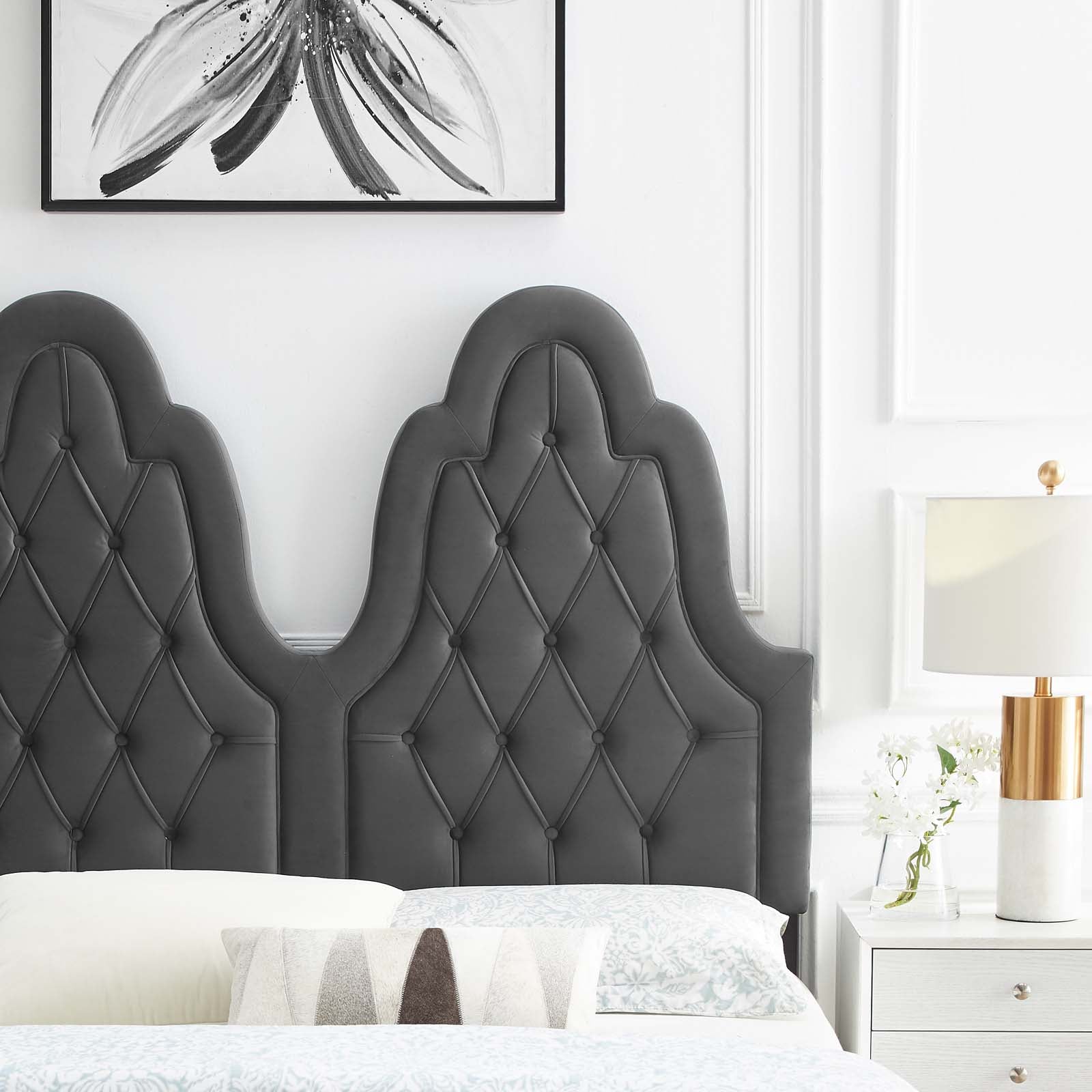 Modway Headboards - Augustine Tufted Performance Velvet Twin Headboard Charcoal