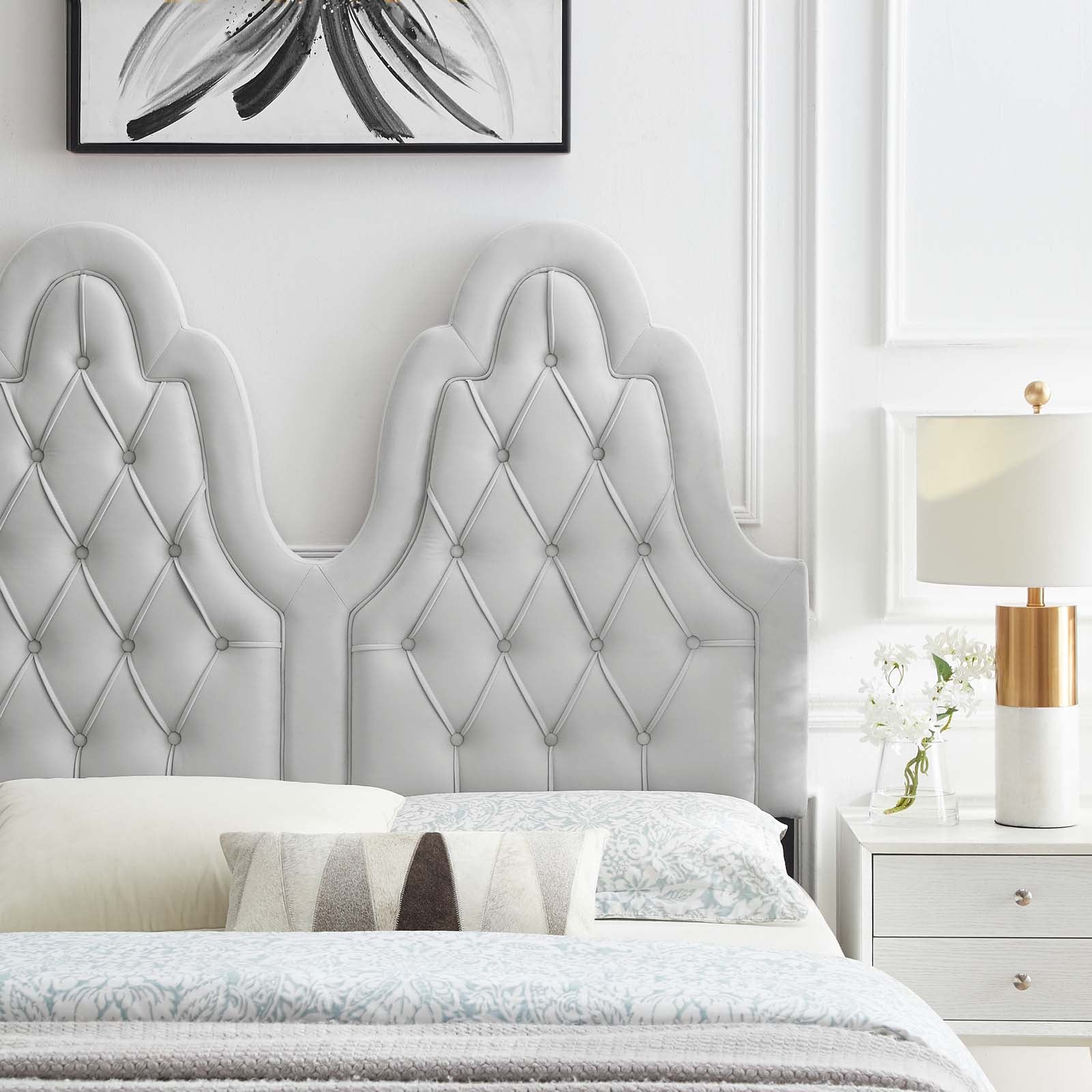 Modway Headboards - Augustine Tufted Performance Velvet Twin Headboard Light Gray