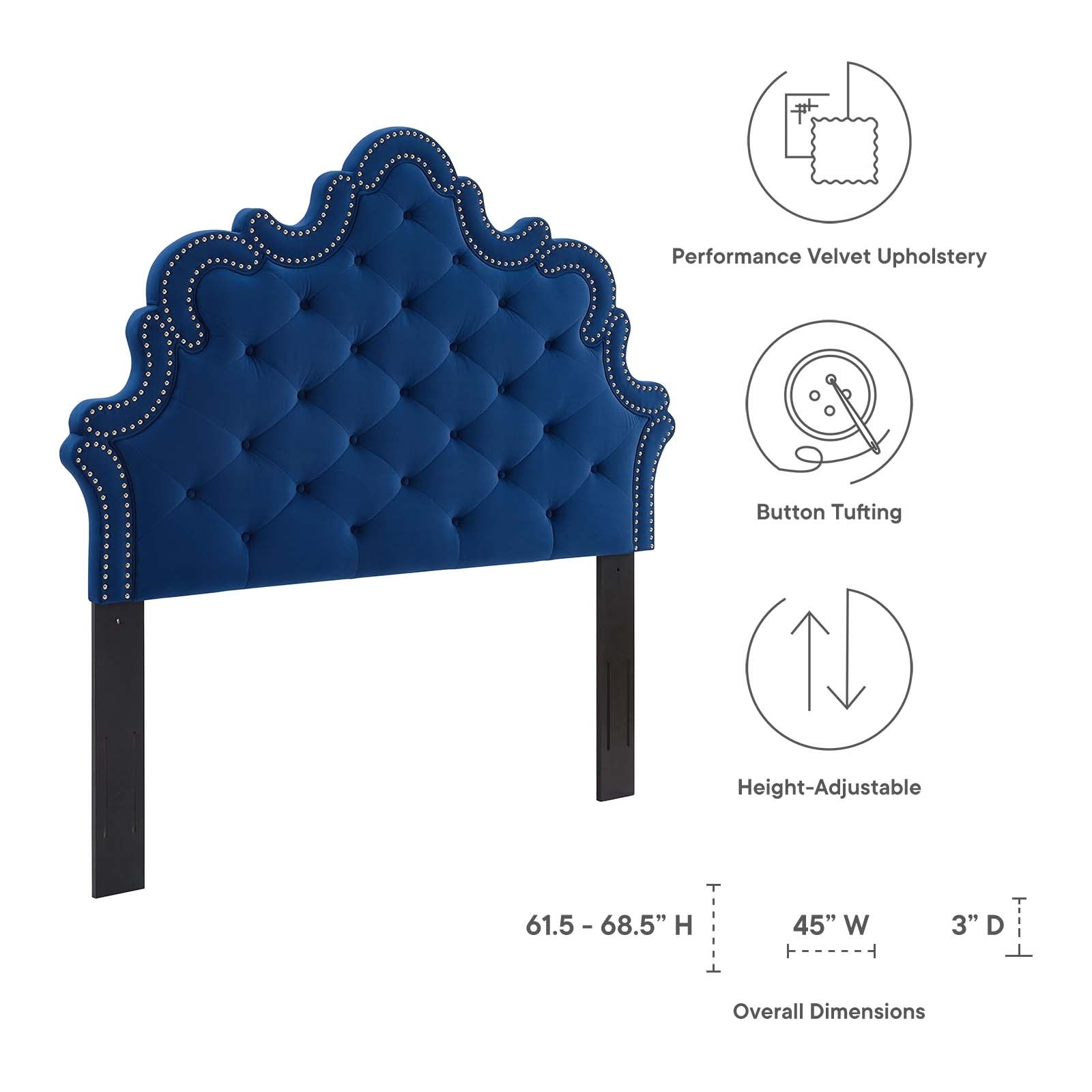 Modway Headboards - Arabella Button-Tufted Performance Velvet Twin Headboard Navy