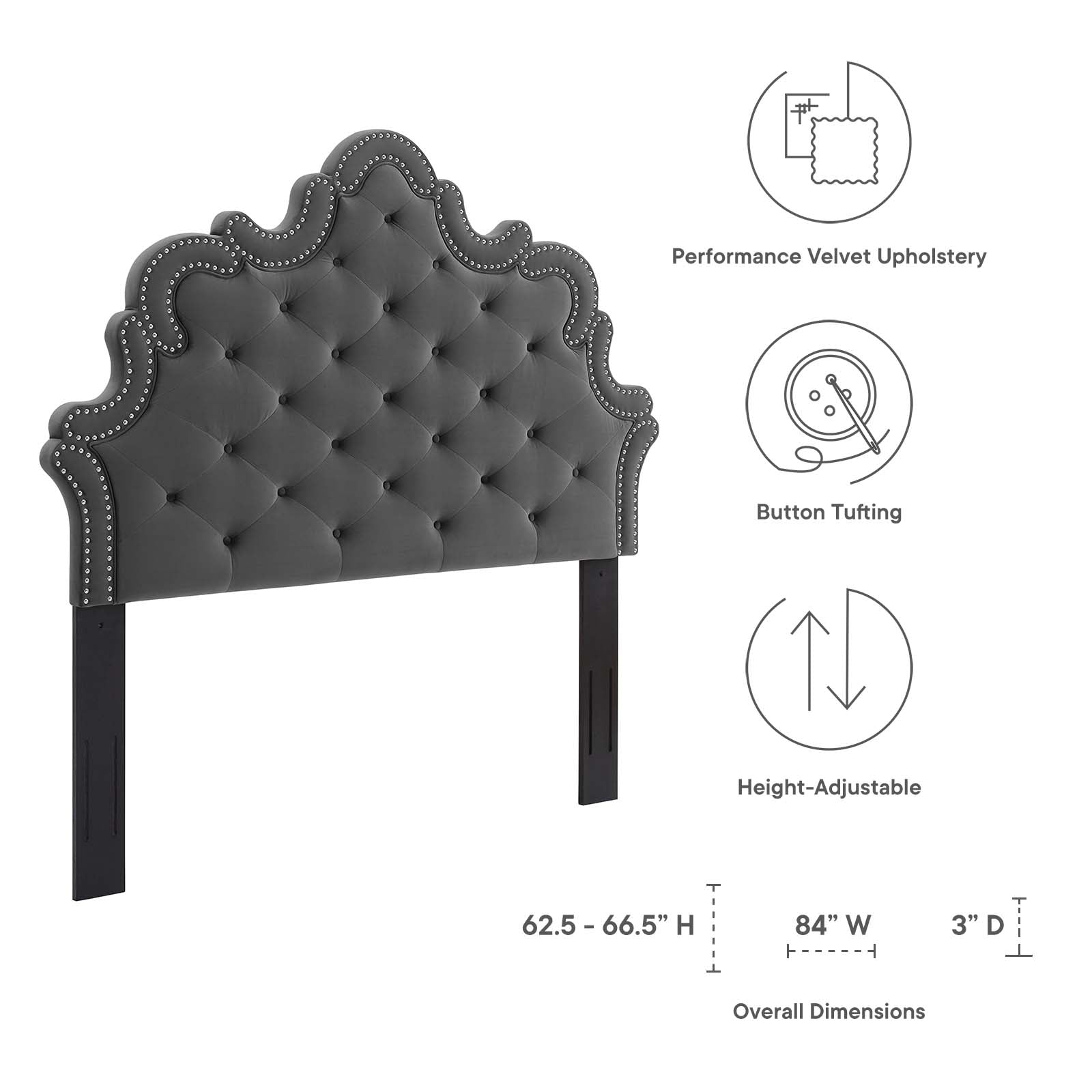 Modway Headboards - Arabella Button-Tufted Performance Velvet King/California King Headboard Charcoal