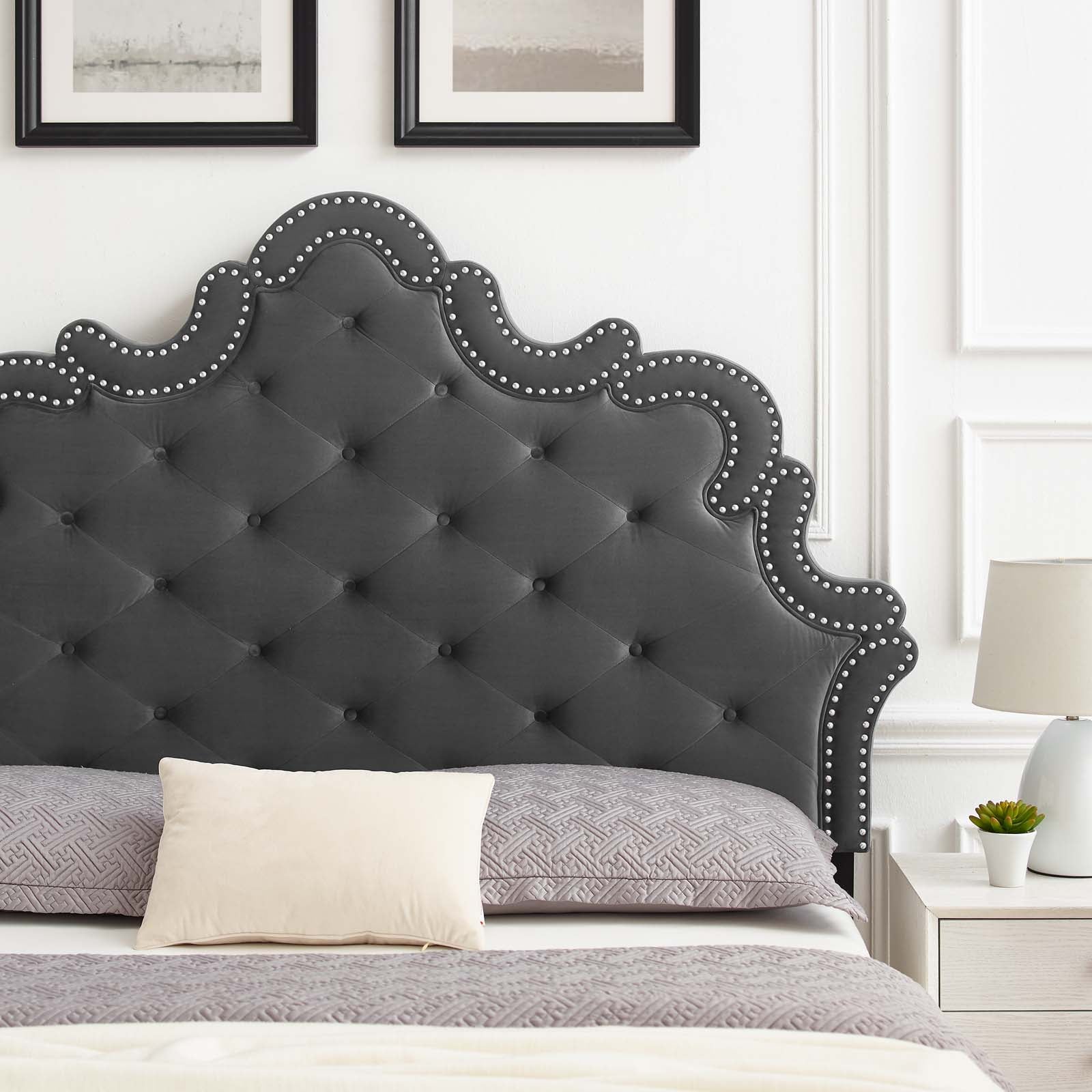 Modway Headboards - Arabella Button-Tufted Performance Velvet King/California King Headboard Charcoal