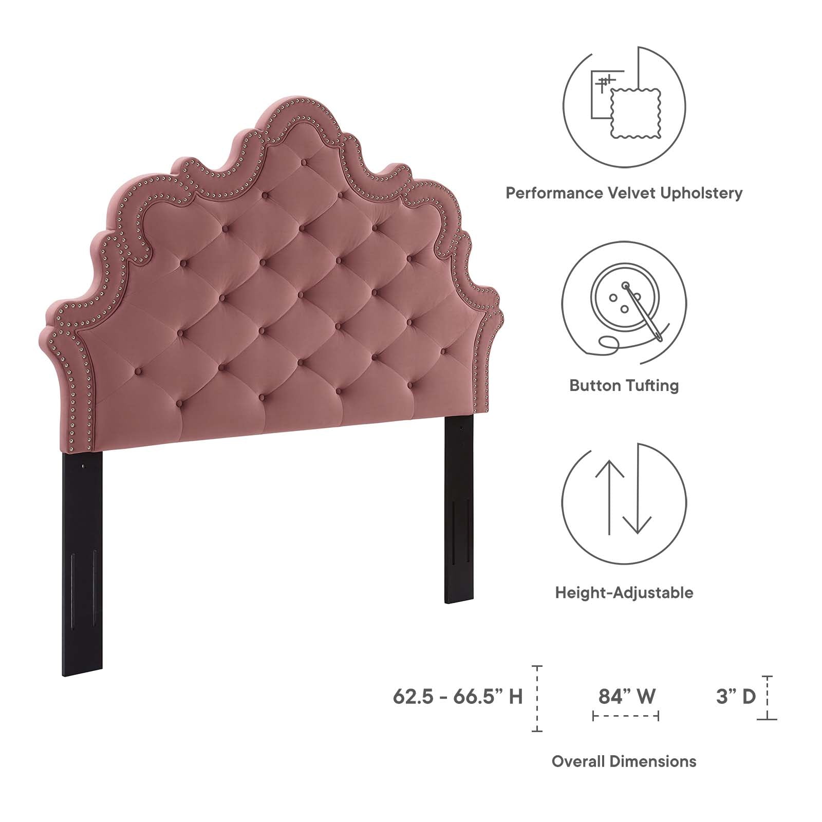 Modway Headboards - Arabella Button-Tufted Performance Velvet King/California King Headboard Dusty Rose