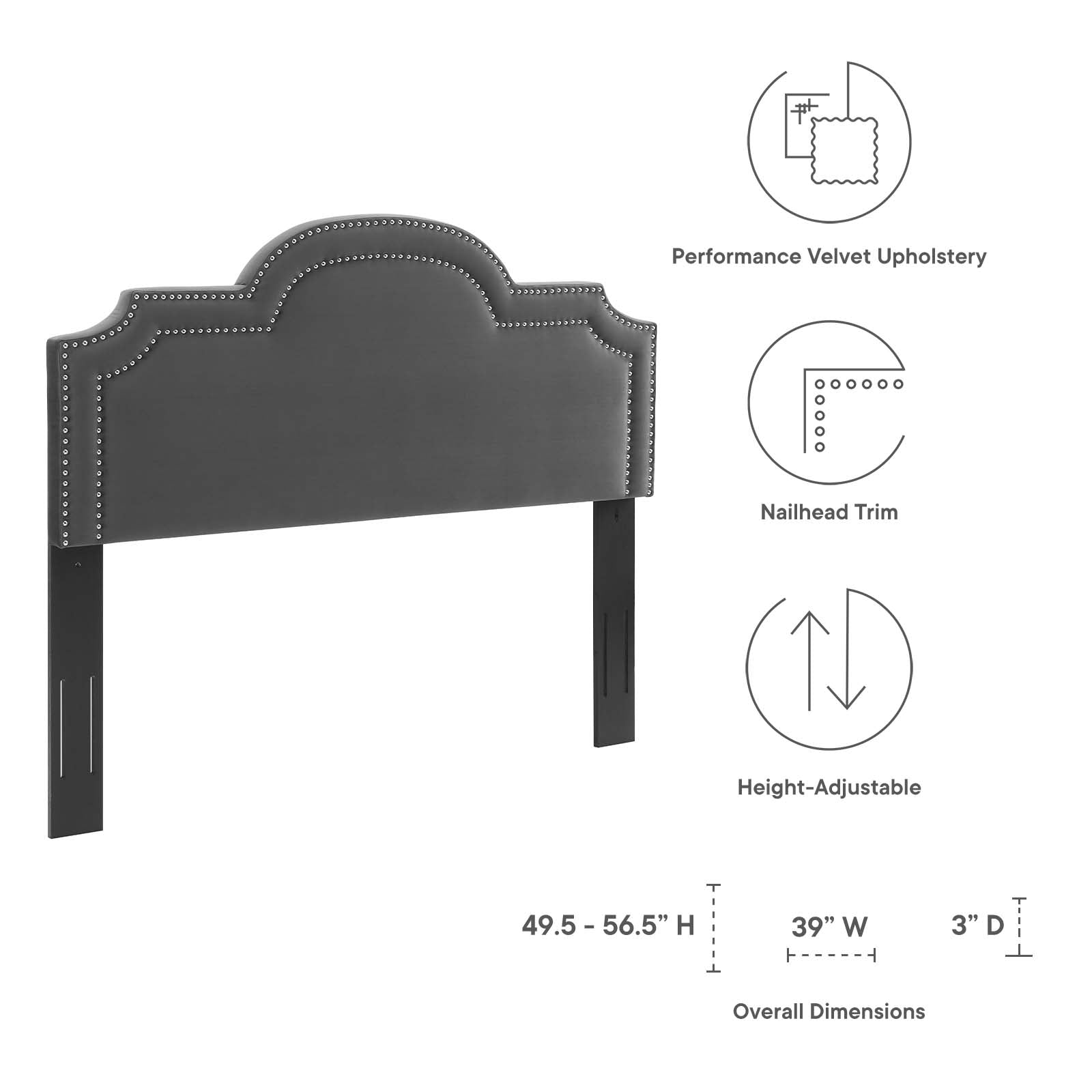 Modway Headboards - Belinda Performance Velvet Twin Headboard Charcoal