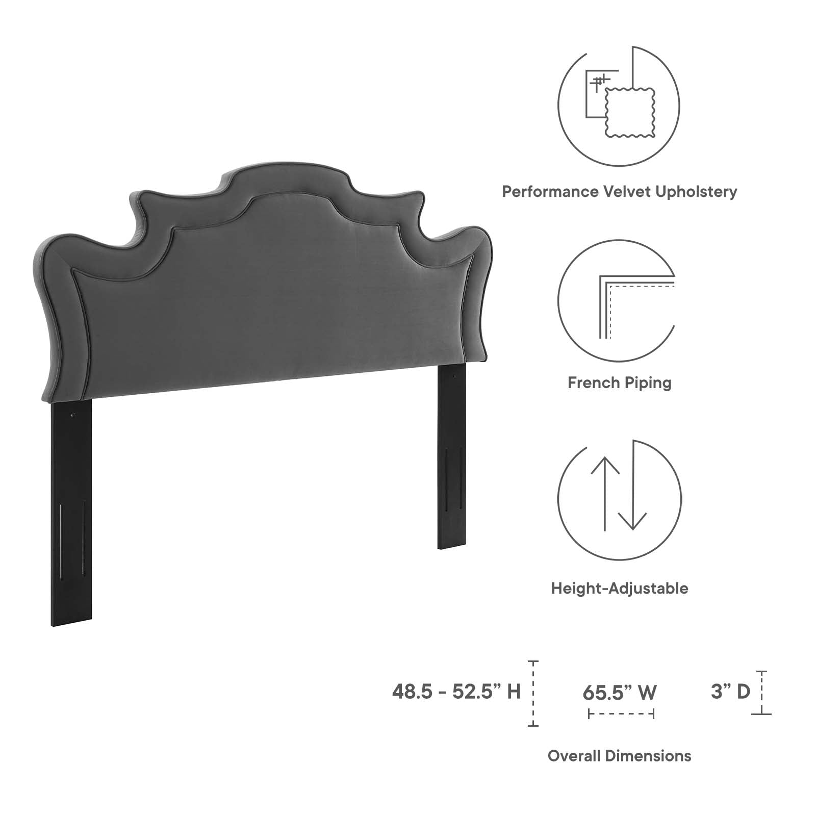 Modway Headboards - Evangeline Performance Velvet Full/Queen Headboard Charcoal