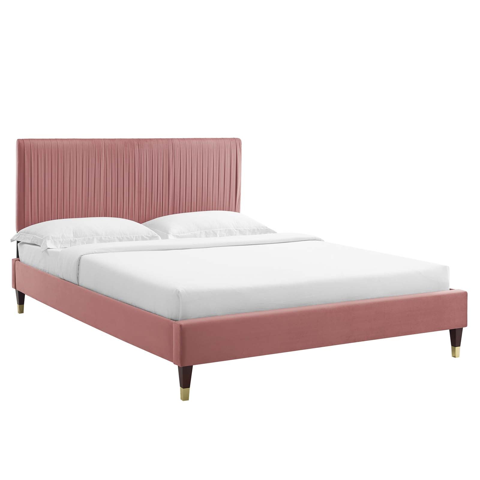 Modway Beds - Peyton Performance Velvet Queen Platform Bed Dusty Rose