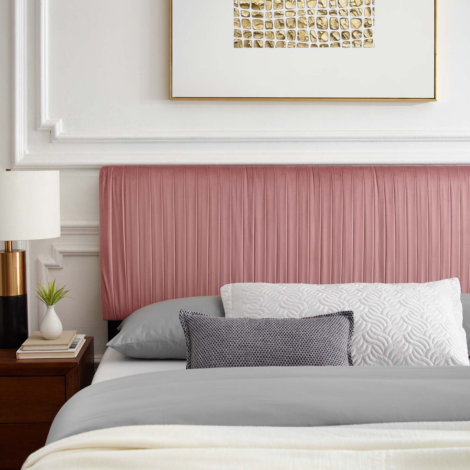 Modway Beds - Peyton Performance Velvet Queen Platform Bed Dusty Rose