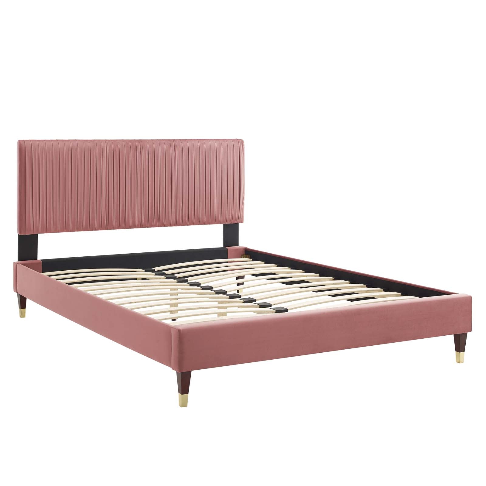Modway Beds - Peyton Performance Velvet Queen Platform Bed Dusty Rose