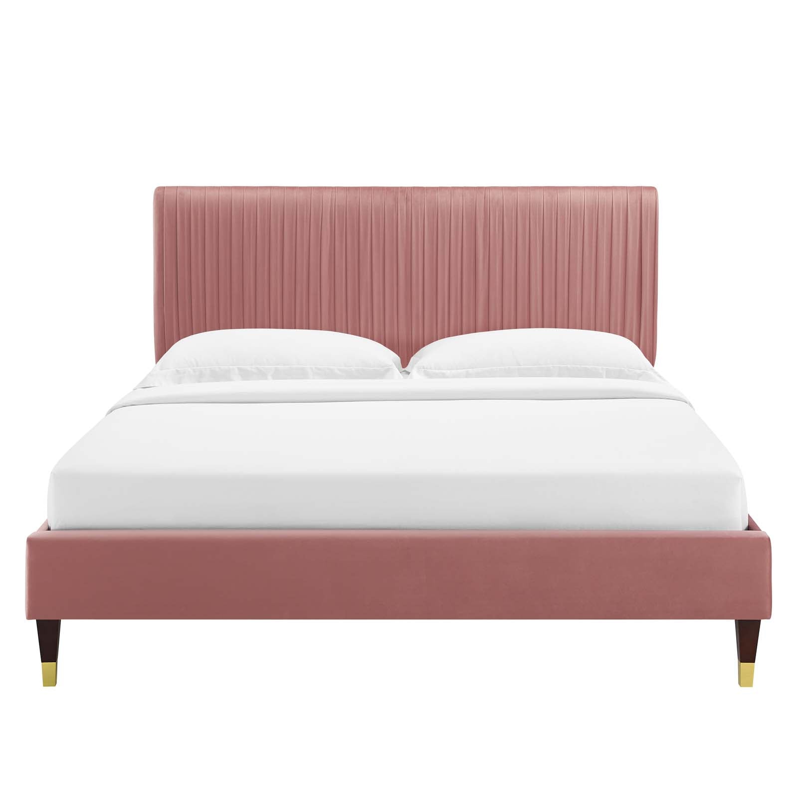 Modway Beds - Peyton Performance Velvet Queen Platform Bed Dusty Rose