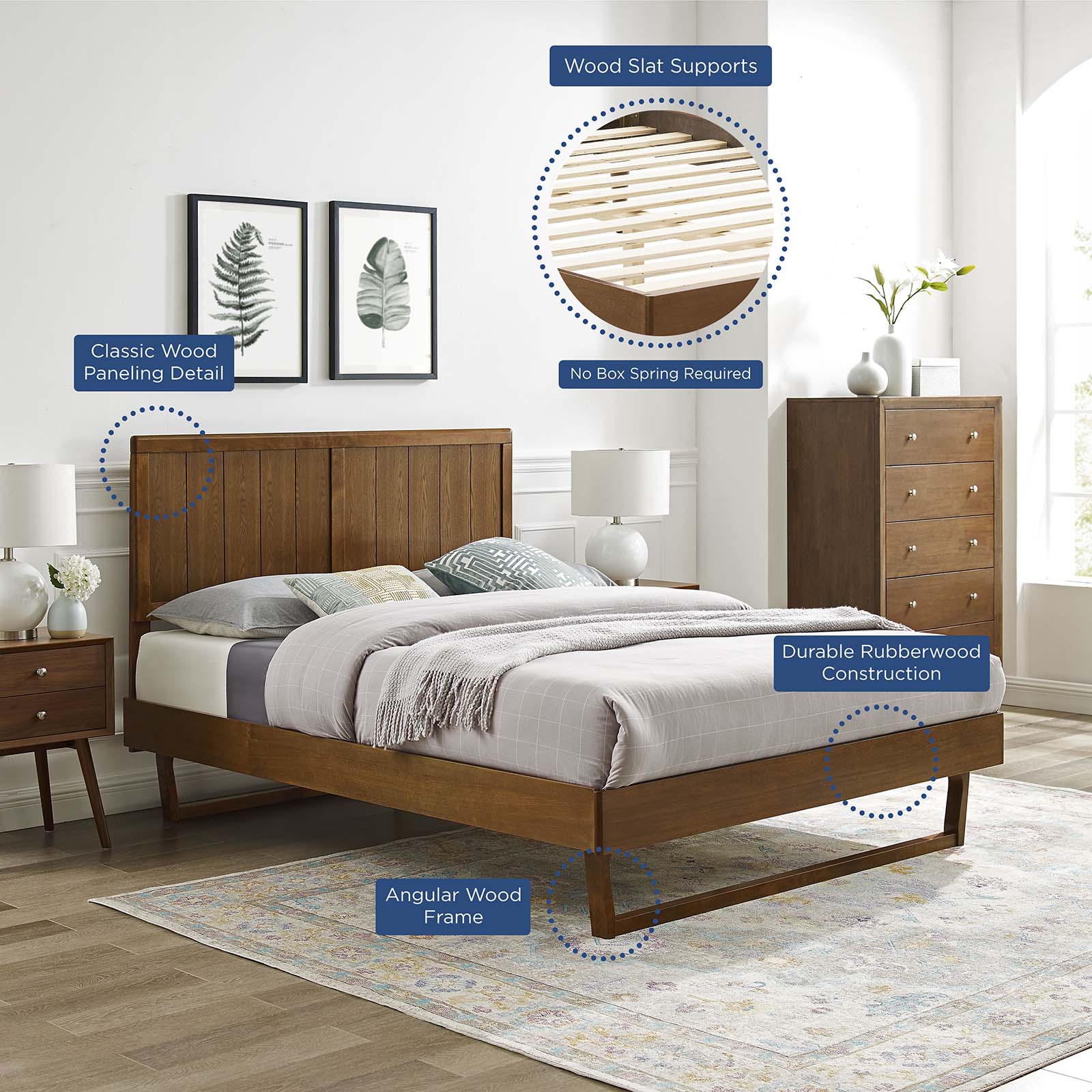 Modway Beds - Alana King Wood Platform Bed With Angular Frame Walnut