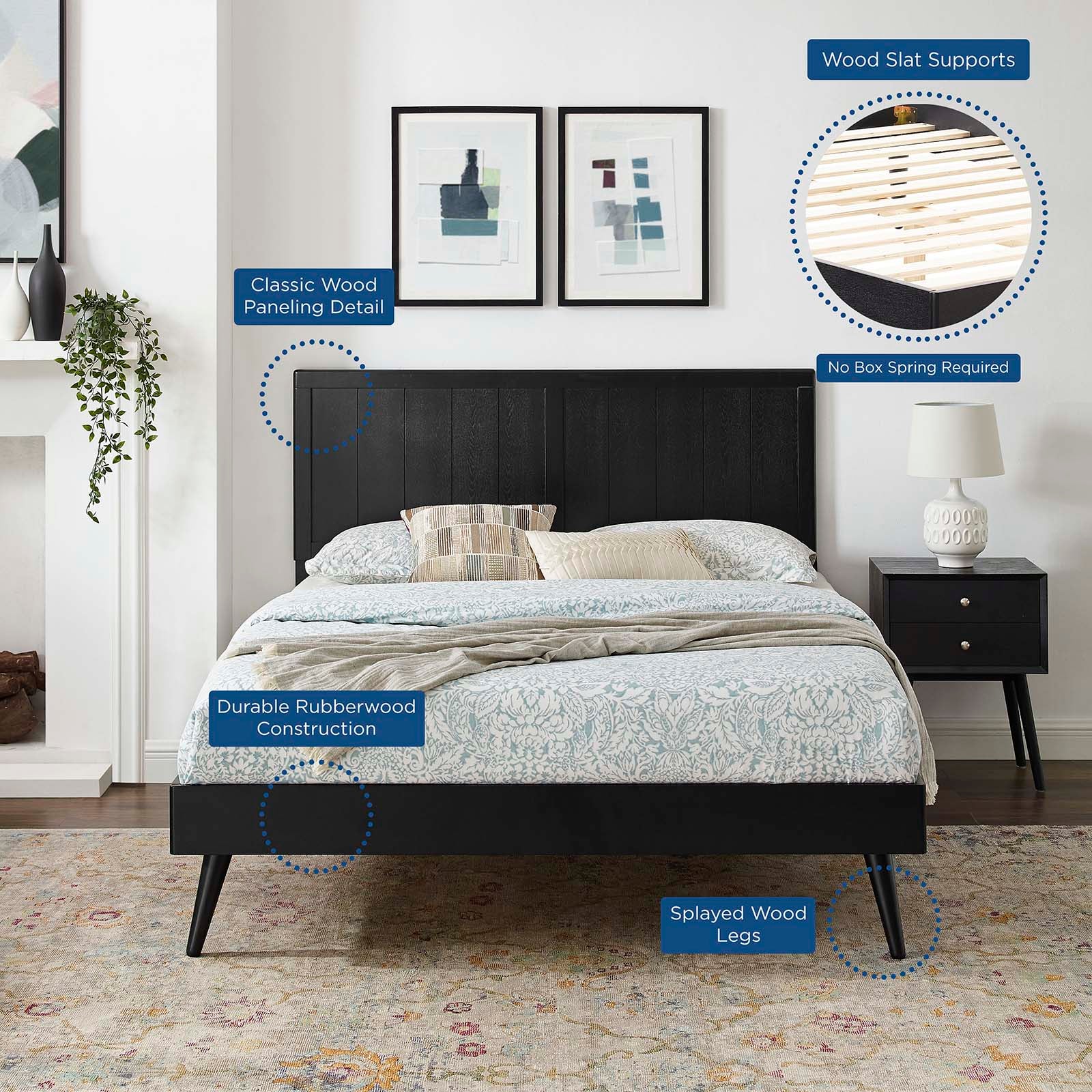 Modway Beds - Alana King Wood Platform Bed With Splayed Legs Black