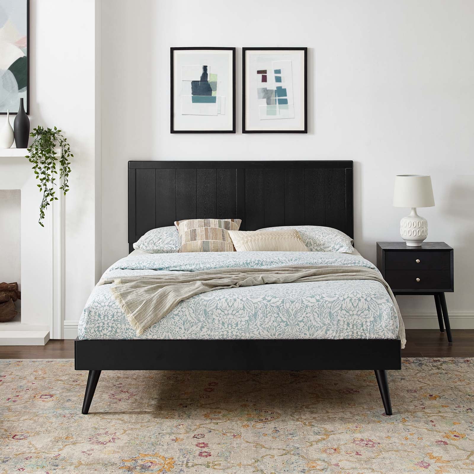Modway Beds - Alana King Wood Platform Bed With Splayed Legs Black