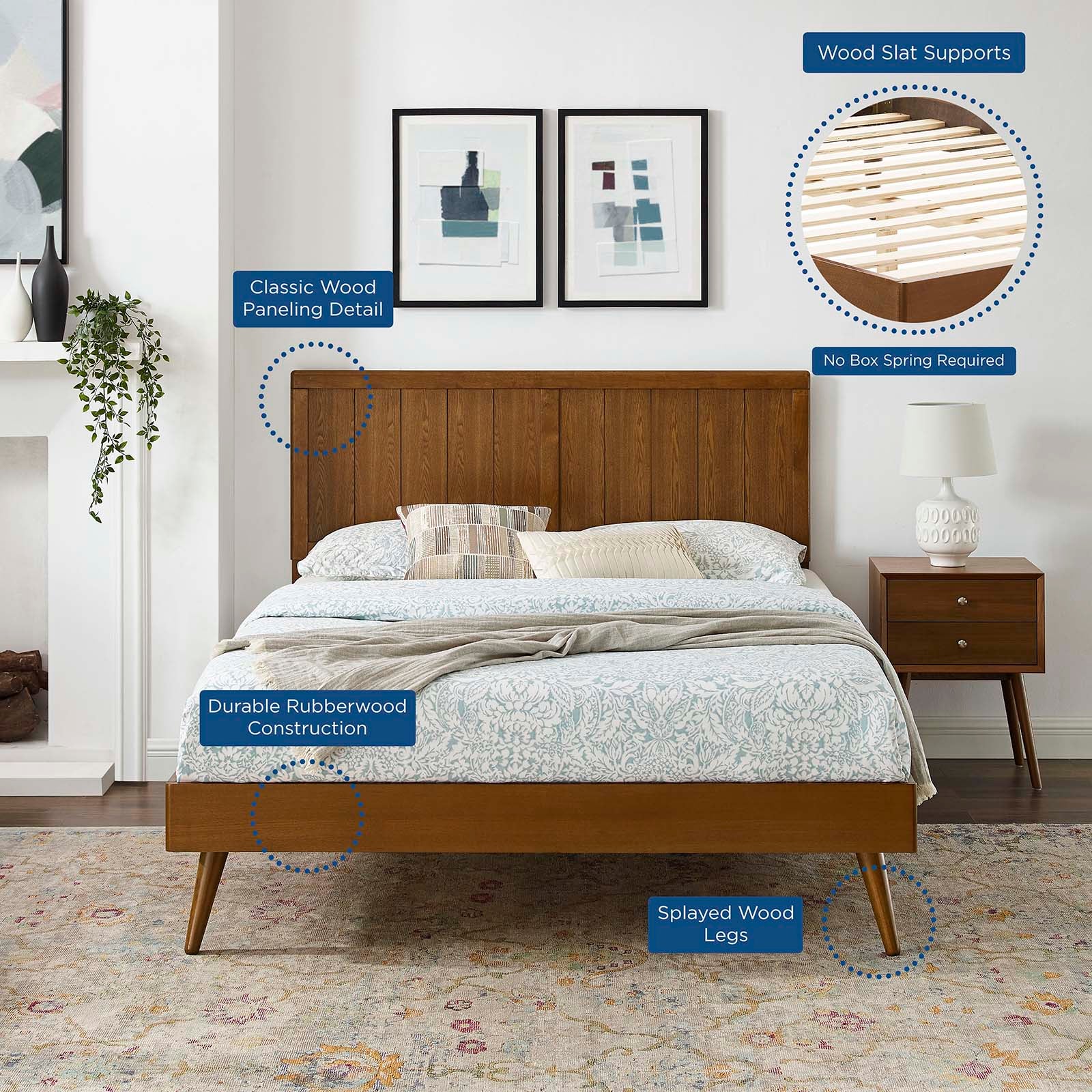 Modway Beds - Alana King Wood Platform Bed With Splayed Legs Walnut