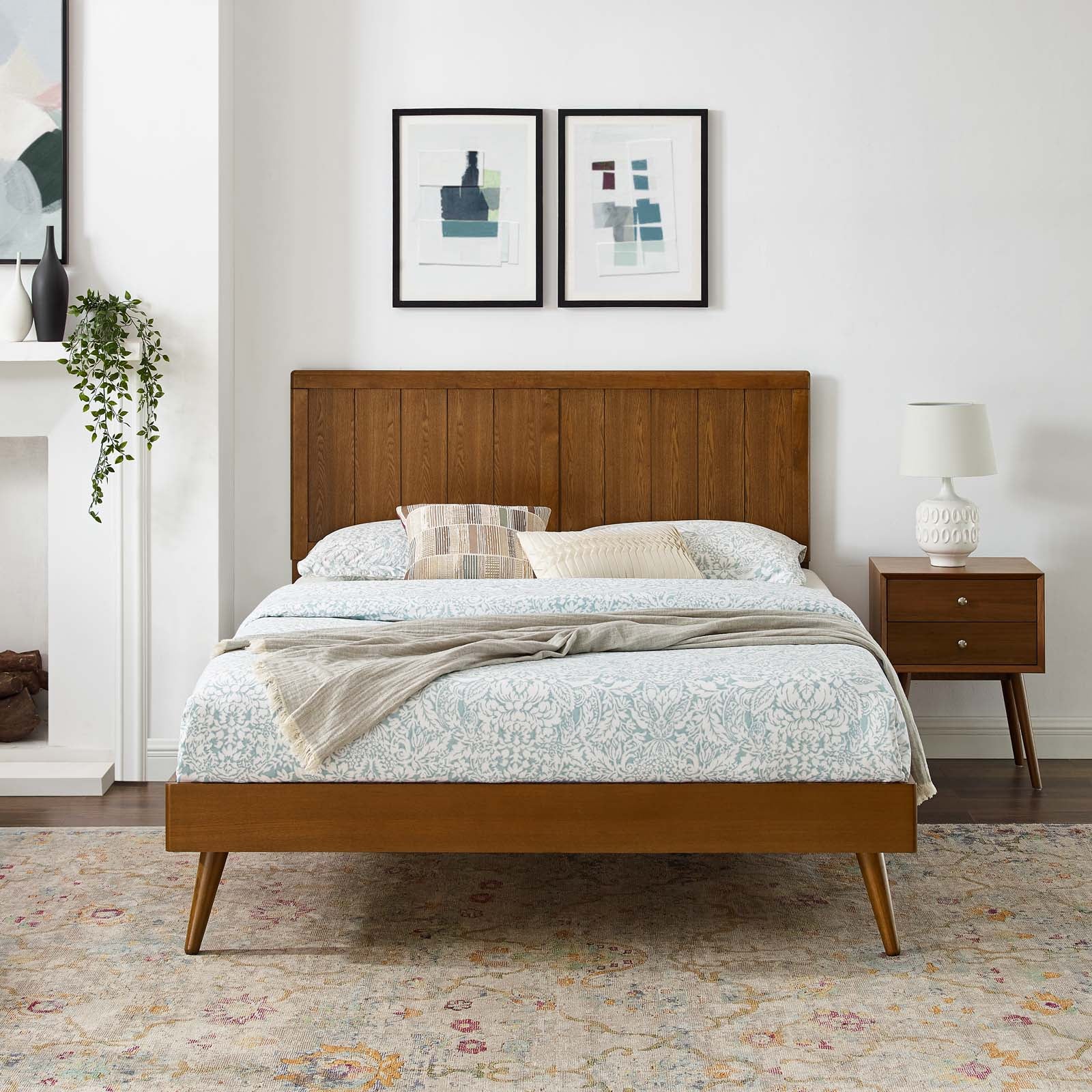 Modway Beds - Alana King Wood Platform Bed With Splayed Legs Walnut