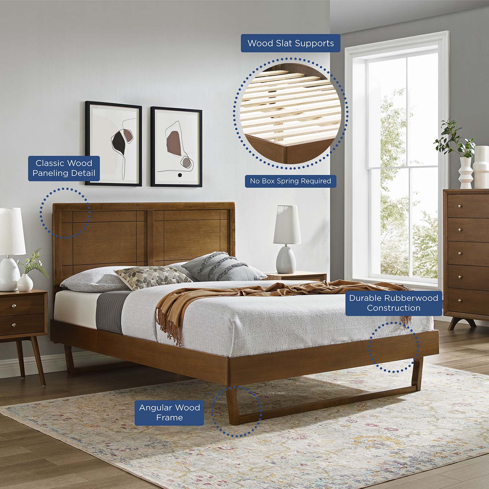 Modway Beds - Marlee Full Wood Platform Bed With Angular Frame Walnut