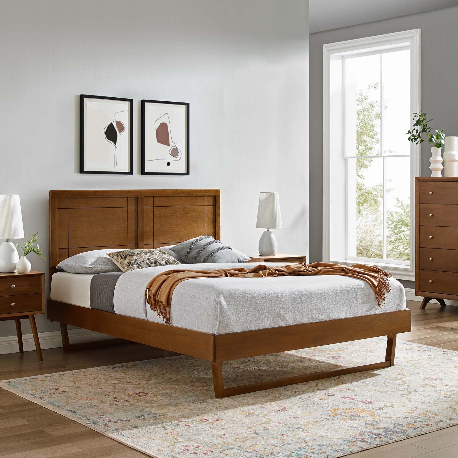 Modway Beds - Marlee King Wood Platform Bed With Angular Frame Walnut
