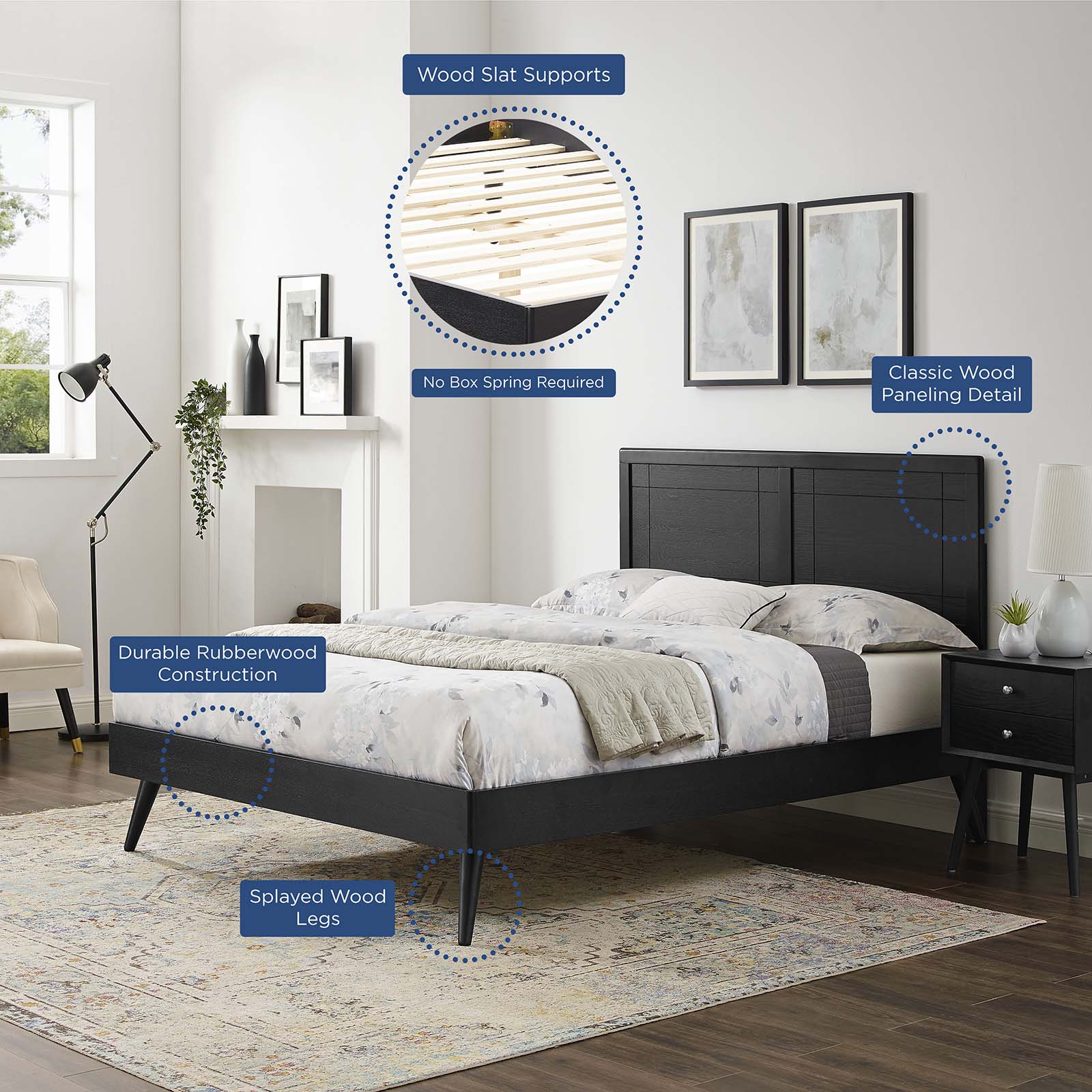 Modway Beds - Marlee King Wood Platform Bed With Splayed Legs Black