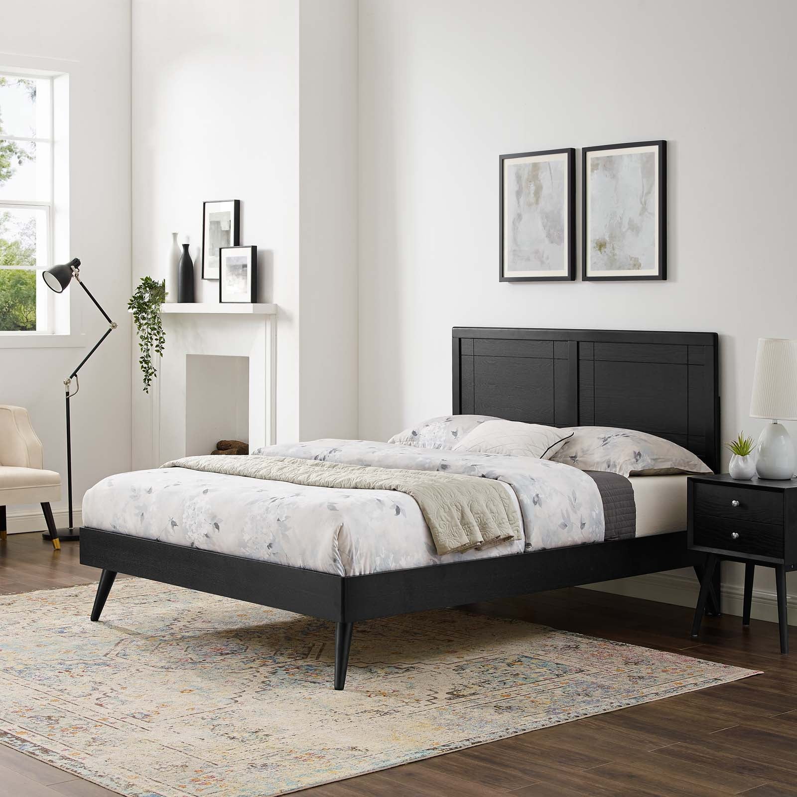 Modway Beds - Marlee King Wood Platform Bed With Splayed Legs Black