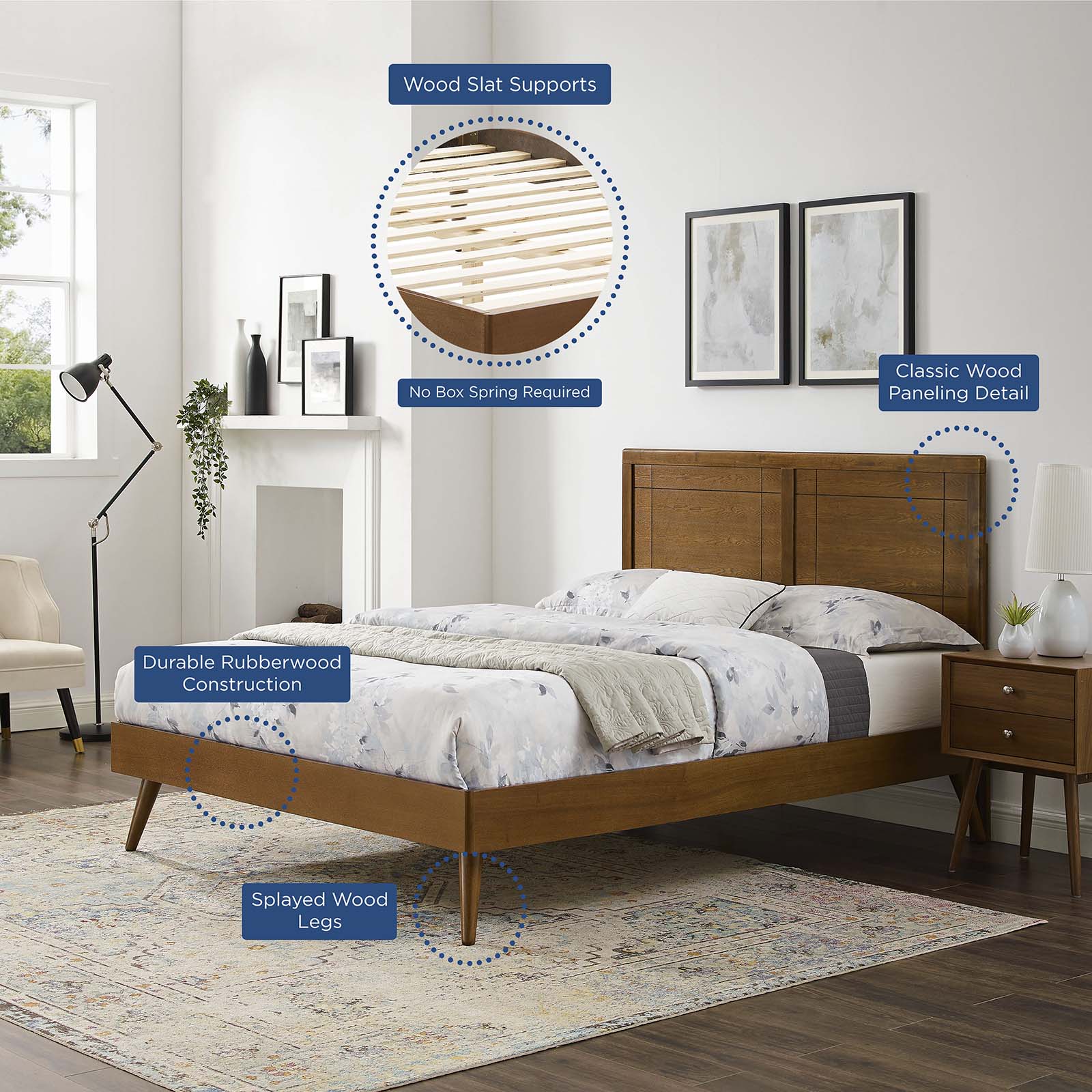 Modway Beds - Marlee King Wood Platform Bed With Splayed Legs Walnut