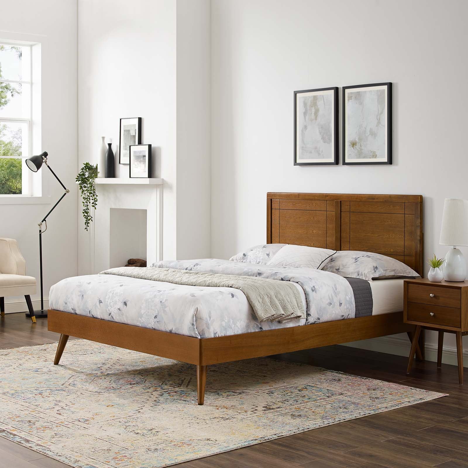 Modway Beds - Marlee King Wood Platform Bed With Splayed Legs Walnut