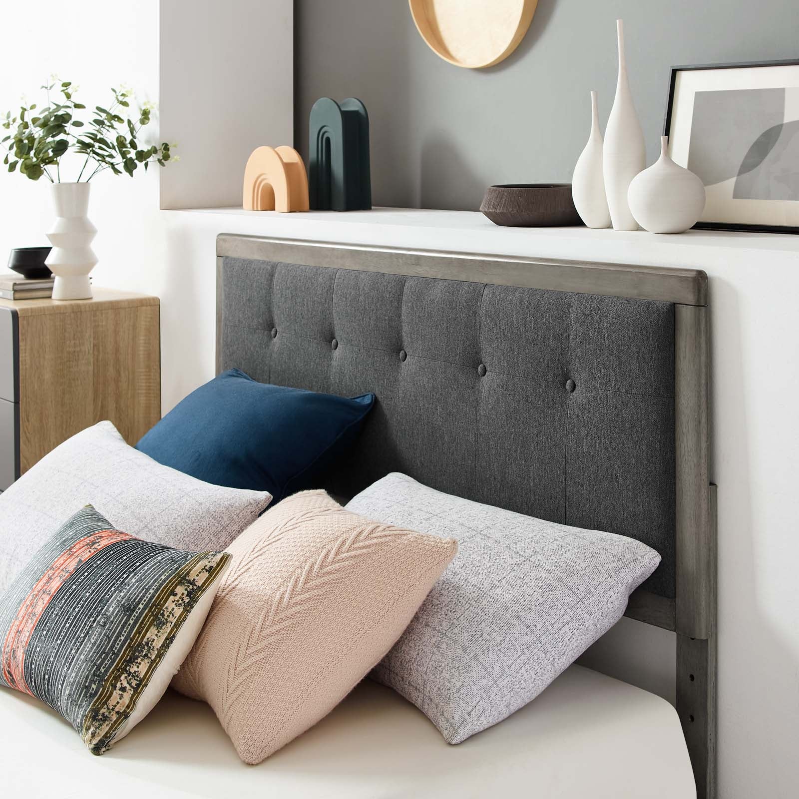 Modway Beds - Willow Full Wood Platform Bed With Angular Frame Gray Charcoal