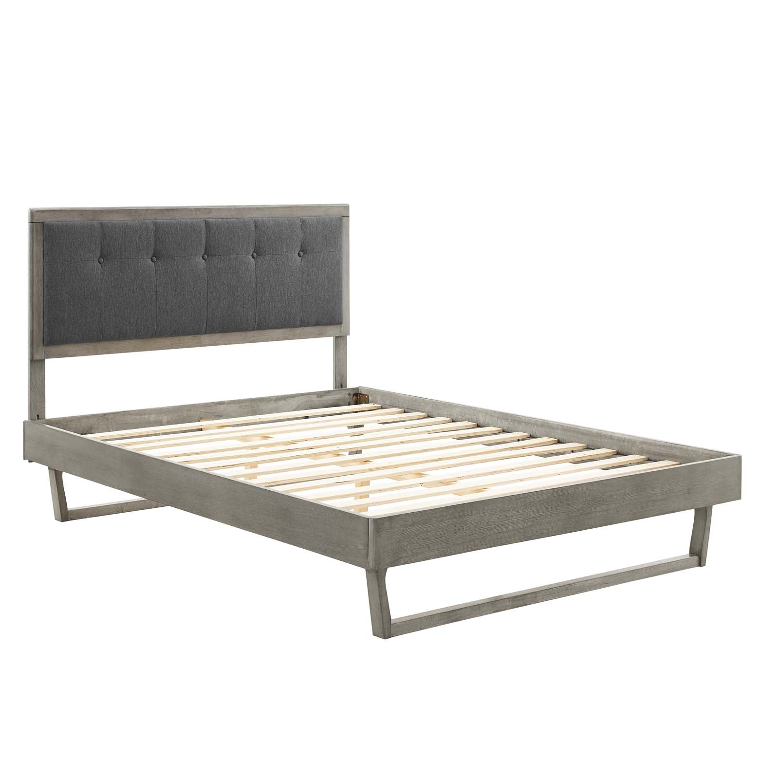 Modway Beds - Willow Full Wood Platform Bed With Angular Frame Gray Charcoal