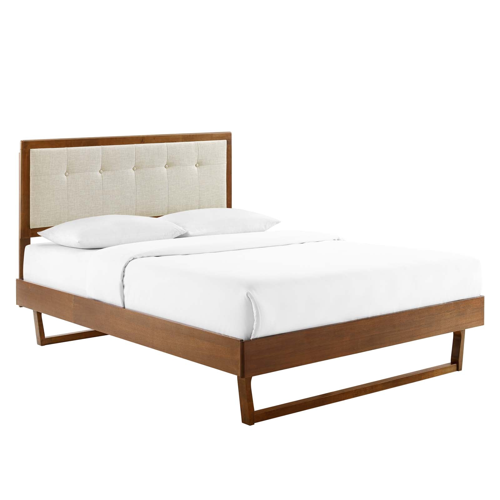 Modway Beds - Willow King Wood Platform Bed With Angular Frame Walnut Beige