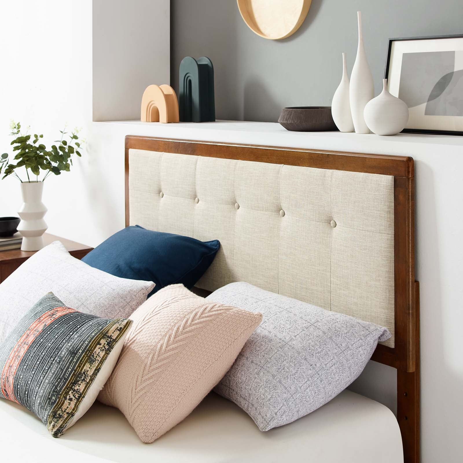 Modway Beds - Willow King Wood Platform Bed With Angular Frame Walnut Beige