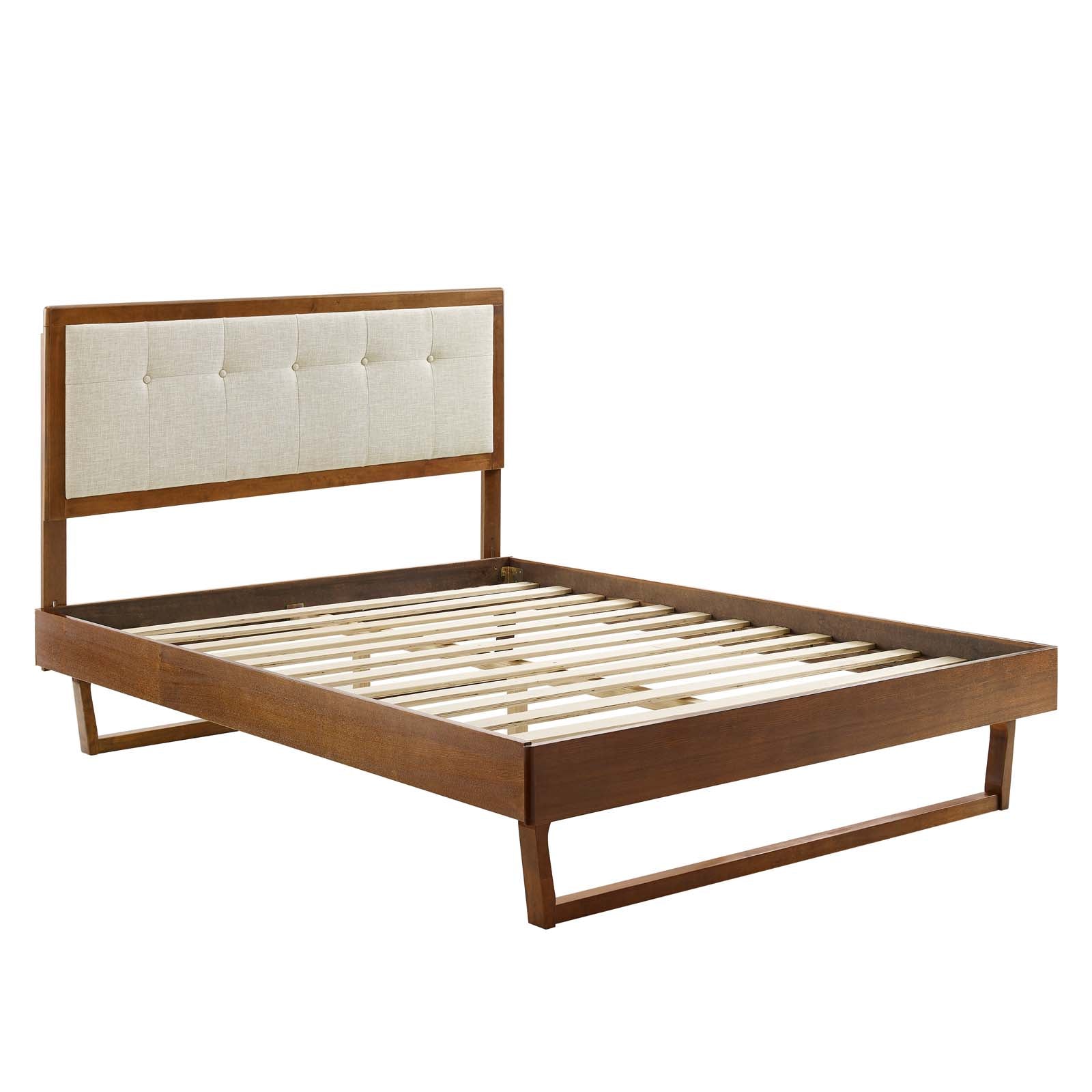 Modway Beds - Willow King Wood Platform Bed With Angular Frame Walnut Beige