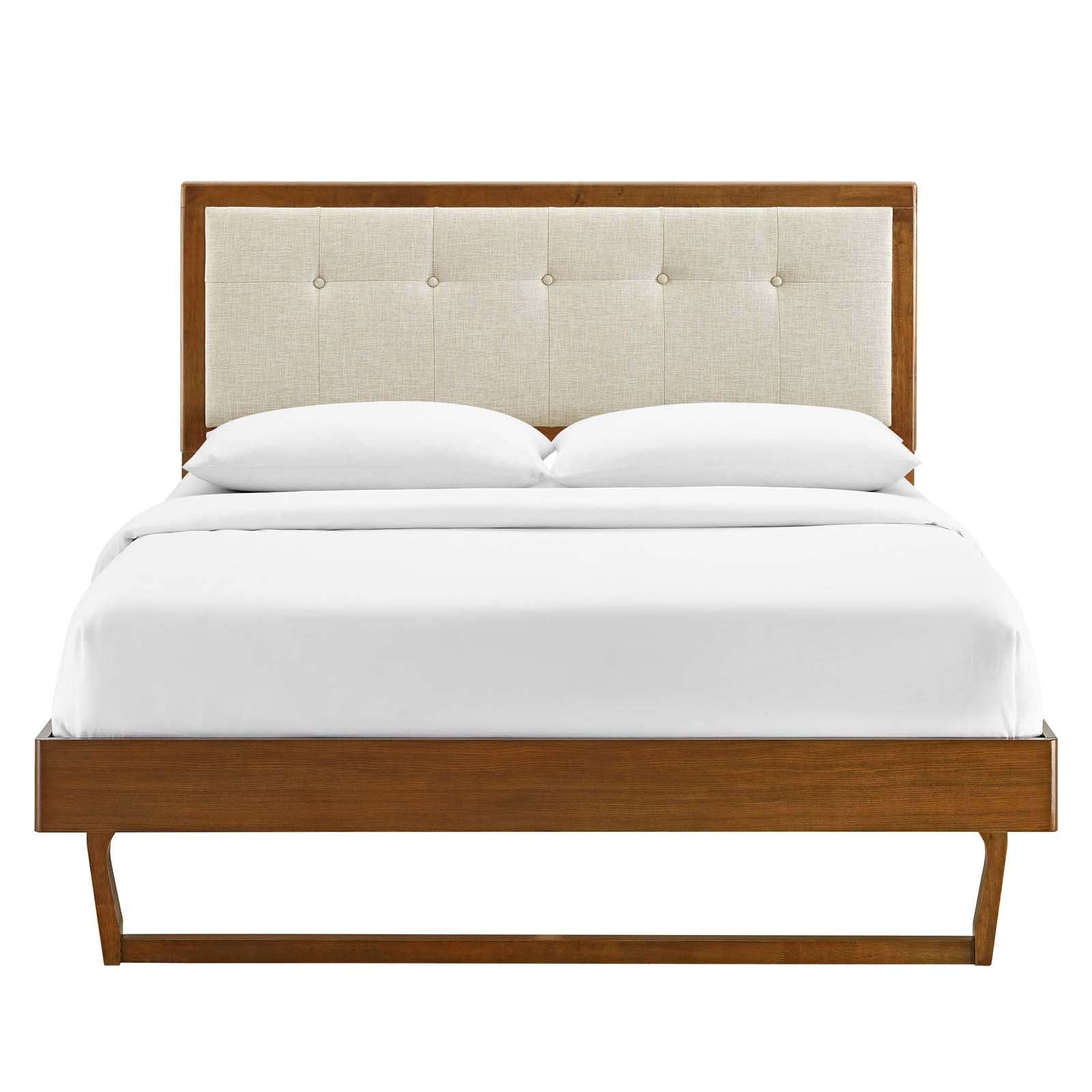 Modway Beds - Willow King Wood Platform Bed With Angular Frame Walnut Beige
