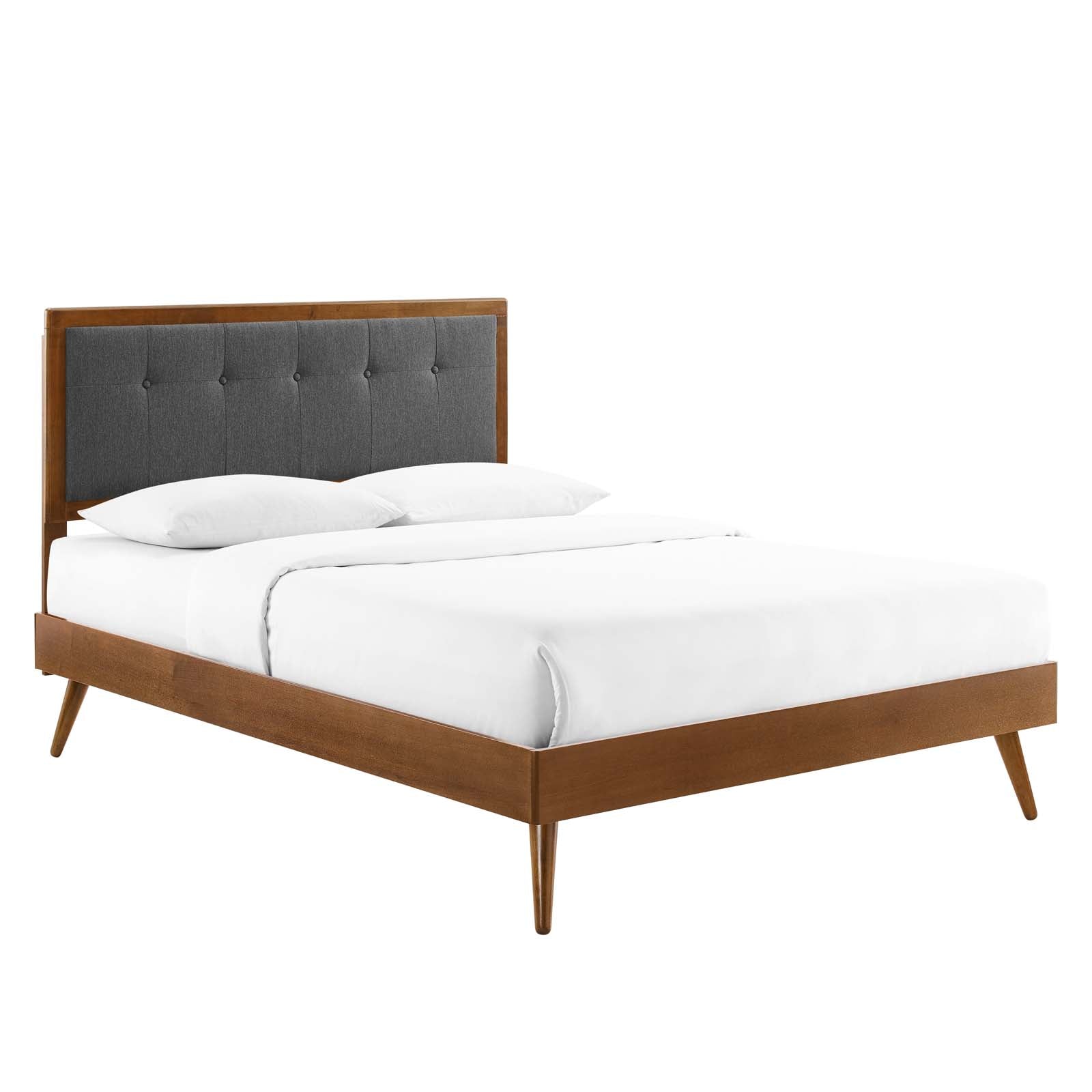 Modway Beds - Willow-Full-Wood-Platform-Bed-With-Splayed-Legs-Walnut-Charcoal