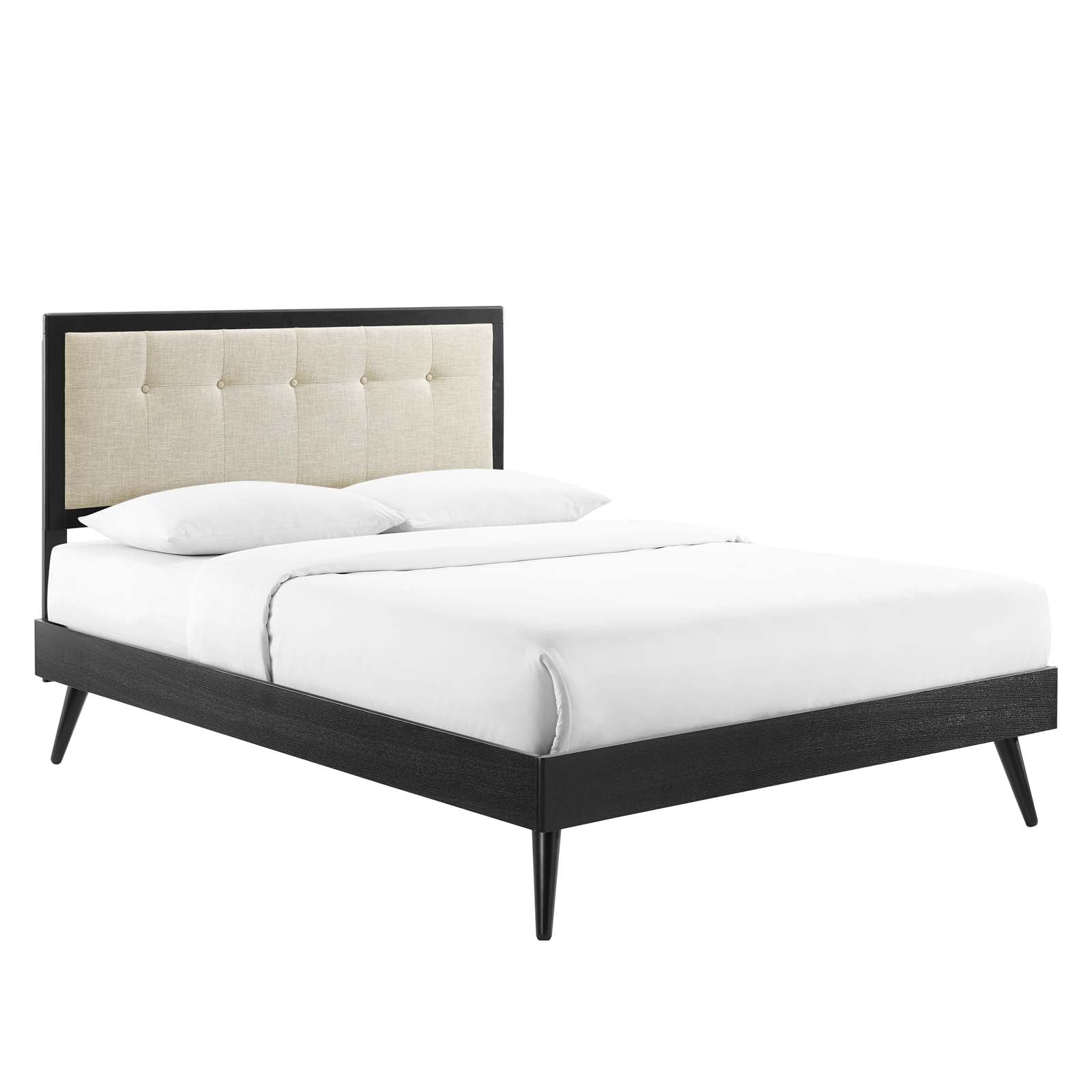 Modway Beds - Willow-King-Wood-Platform-Bed-With-Splayed-Legs-Black-Beige