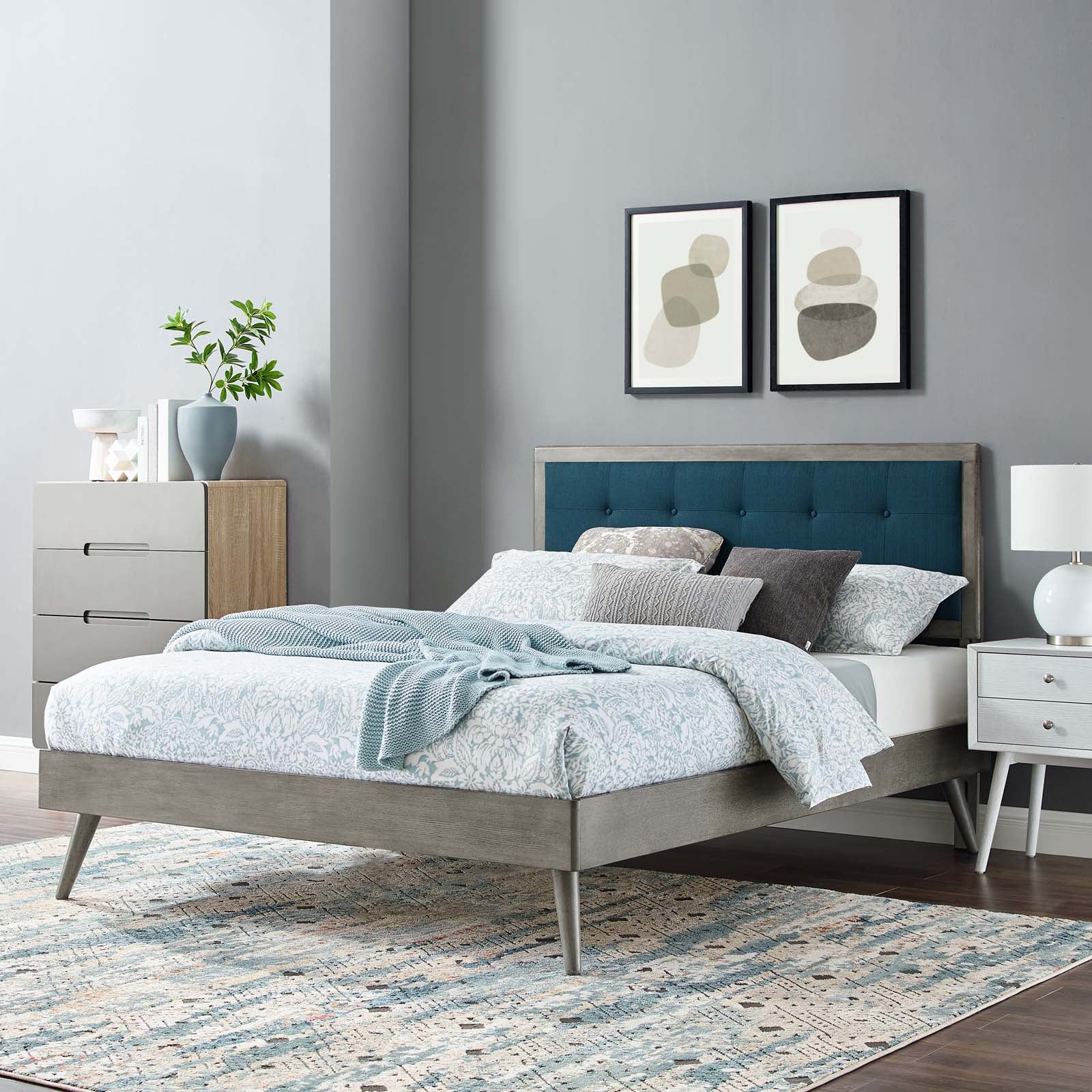 Modway Beds - Willow King Wood Platform Bed With Splayed Legs Gray Azure