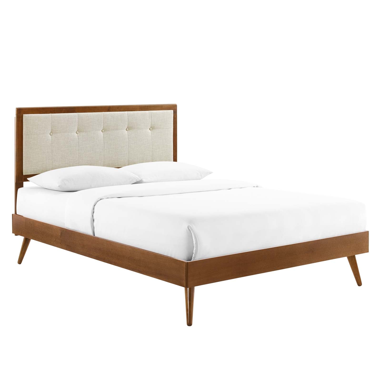 Modway Beds - Willow King Wood Platform Bed With Splayed Legs Walnut Beige