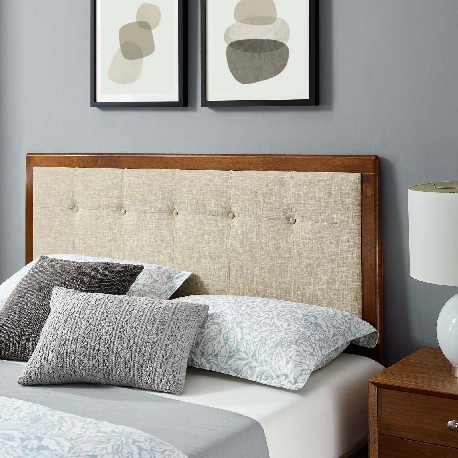 Modway Beds - Willow King Wood Platform Bed With Splayed Legs Walnut Beige
