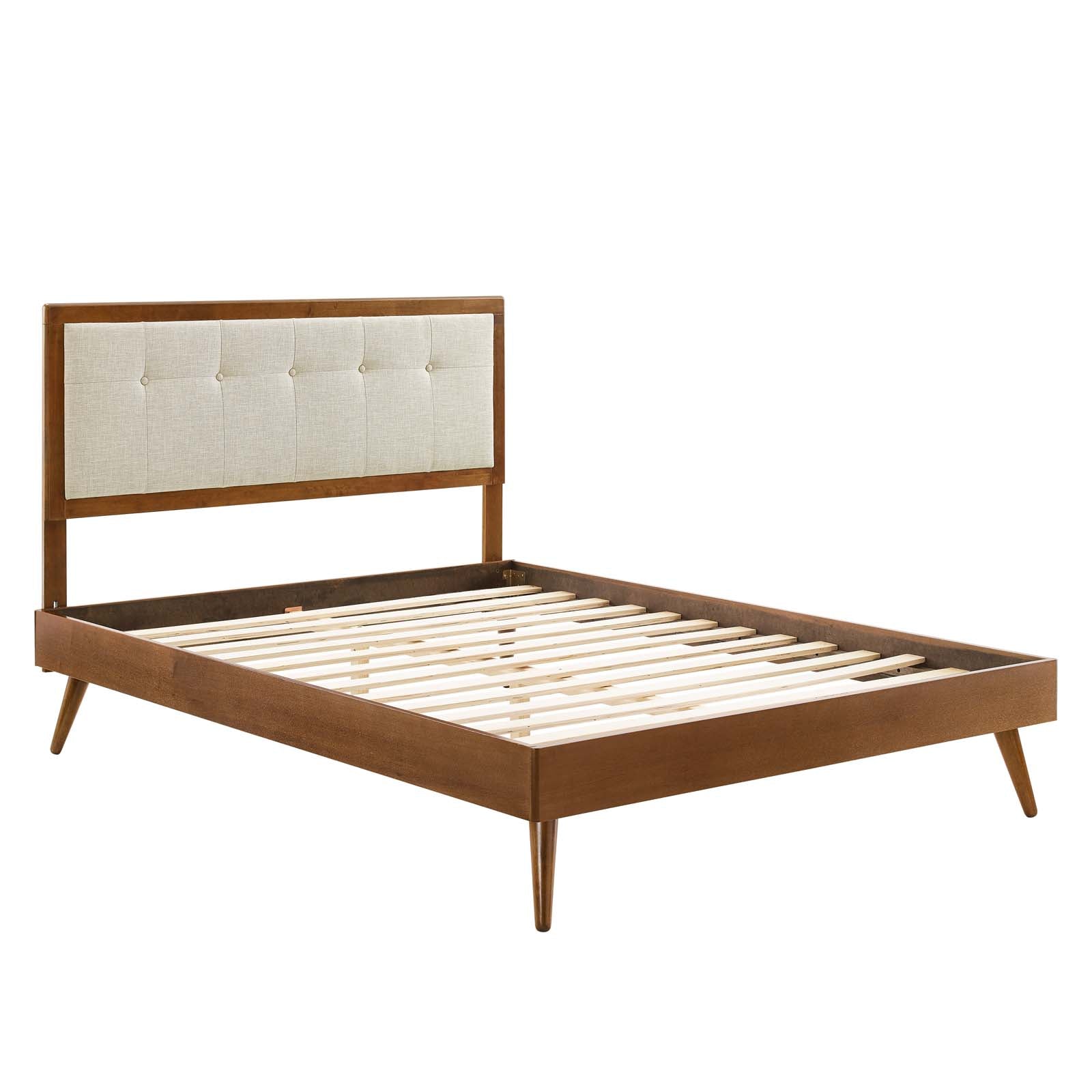 Modway Beds - Willow King Wood Platform Bed With Splayed Legs Walnut Beige