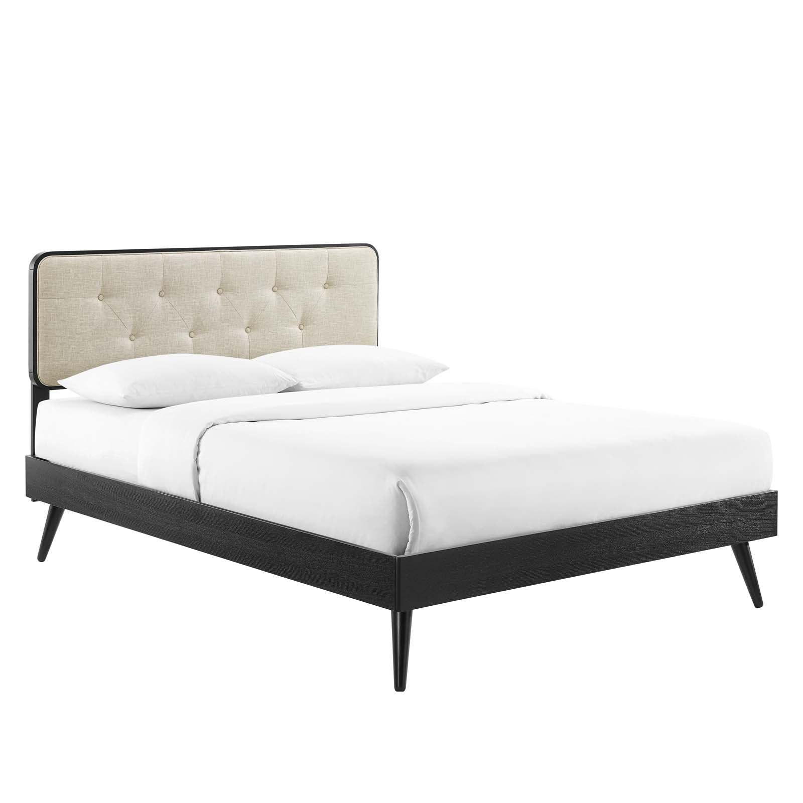 Modway Beds - Bridgette-Full-Wood-Platform-Bed-With-Splayed-Legs-Black-Beige